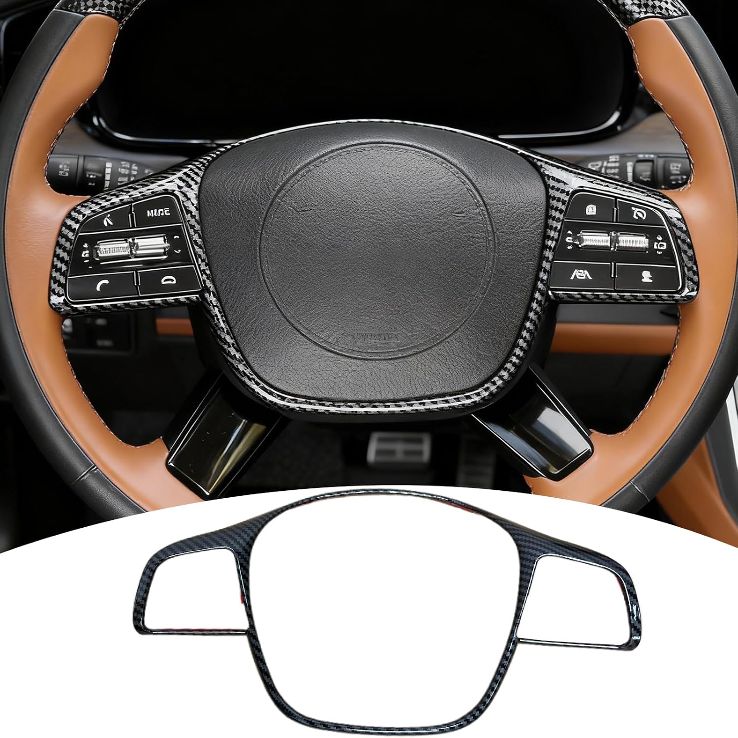 Steering Wheel Button Cover, for Kia Telluride 2020 2021 2022 2023 2024 2025 2026,Steering Wheel Button Panel Protection Frame Molding Trim - Carbon Fiber(Style A)