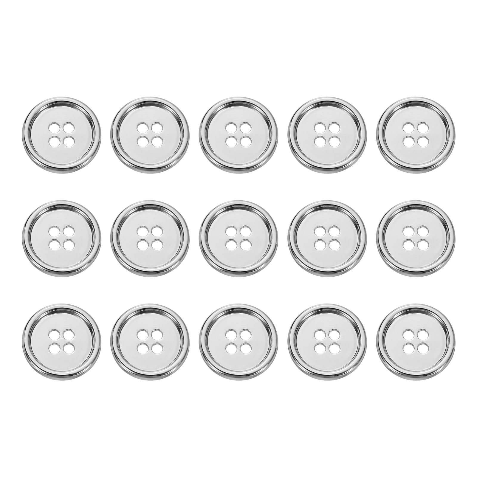sourcing map 15pcs Metal Button 18mm (0.71") 4 Holes Alloy Round Buttons Craft Sewing Accessories for Clothing DIY Crafts Decoration, White