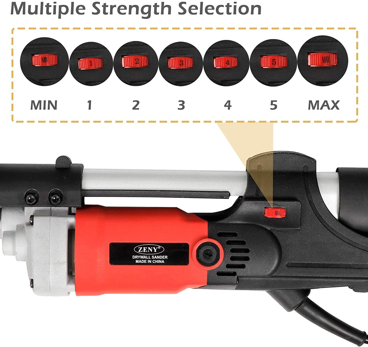 HomGarden Drywall Sander, 800W Electric Sander with Adjustable Speed 1000-2000 RPM, Commercial Wall Sander with Vacuum Port, Includes 6 Sanding Pads & Foldable Handle for Drywall and Plaster