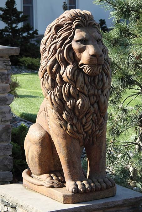 Amazon Com Potteryland Online 48 Grandessa Sitting Lion Outdoor Concrete Lion Statue Patio Lawn Garden