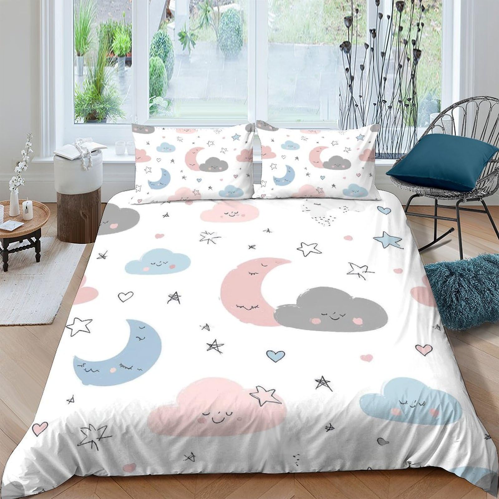 Ctjqhvkz Style-10 3D Printed Moon Cloud Fitted Sheet Microfiber Soft Pastel Star Mattress Cover Bedroom Decor Protection Single（135X200cm）