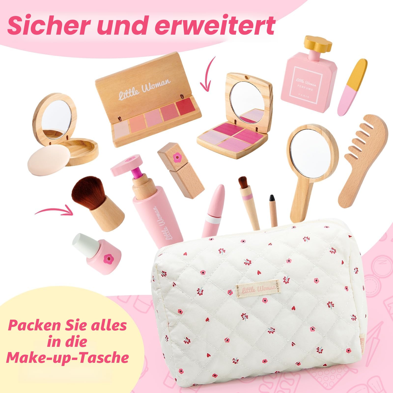 Atoylink Holz Kinderschminke Set Mädchen Kinder Schminke Makeup Spielzeug Rollenspiel Beauty Set Schminkkoffer Schminkset Holzspielzeug Weihnachten Geburtstags Geschenk für Mädchen ab 3 4 5 6 7 Jahre