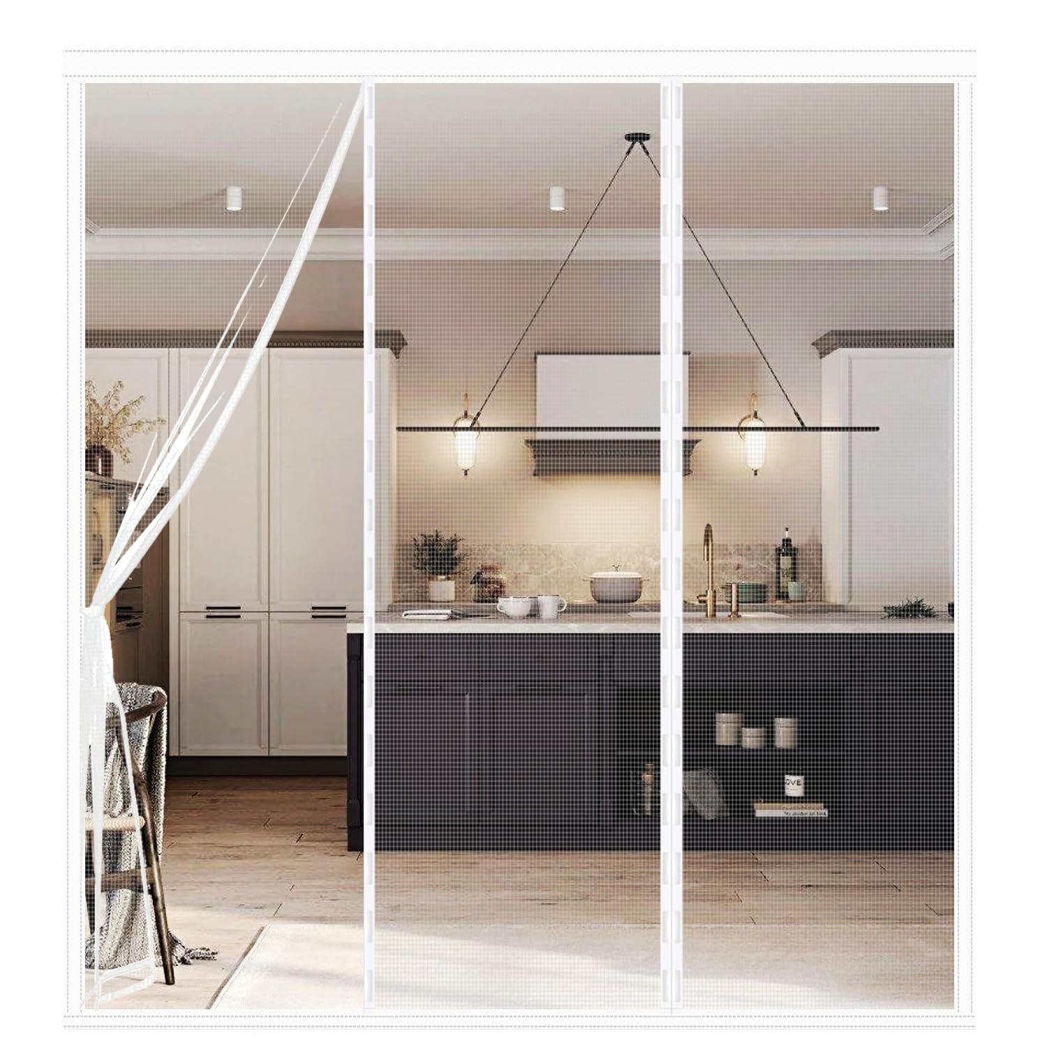 Magnetic Fly Screen Curtain Fits Door Size 190(63/64/63) 280cm, Heavy Duty Fly Curtain Anti Mosquito Screen Door Mesh, Insect Protection Door No Gap, and Pest Control for Indoor Spaces, White — image 1
