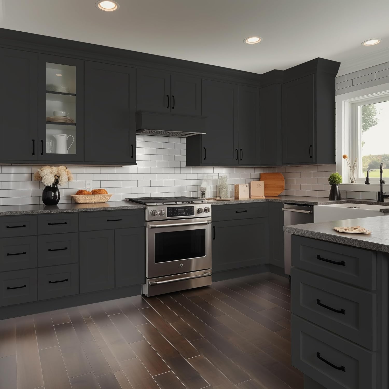 Solid Wood Wall-Mounted Cabinet Shaker Style Refrigerator Wall Kitchen Cabinet, Storage Cabinet for Kitchen Bathroom Garage (Charcoal Black, 33" W x 24" D x 24" H)