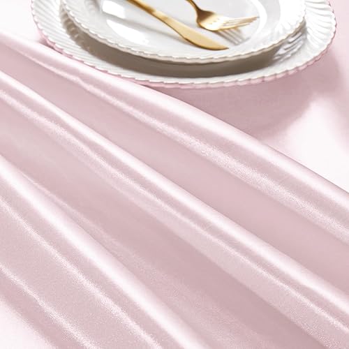 Miniatura 5 de Paquete de 6 manteles de satén rosa de 58 x 102 pulgadas, rectangular, brillante, sedoso y suave, para decoración de banquete de boda, fiesta