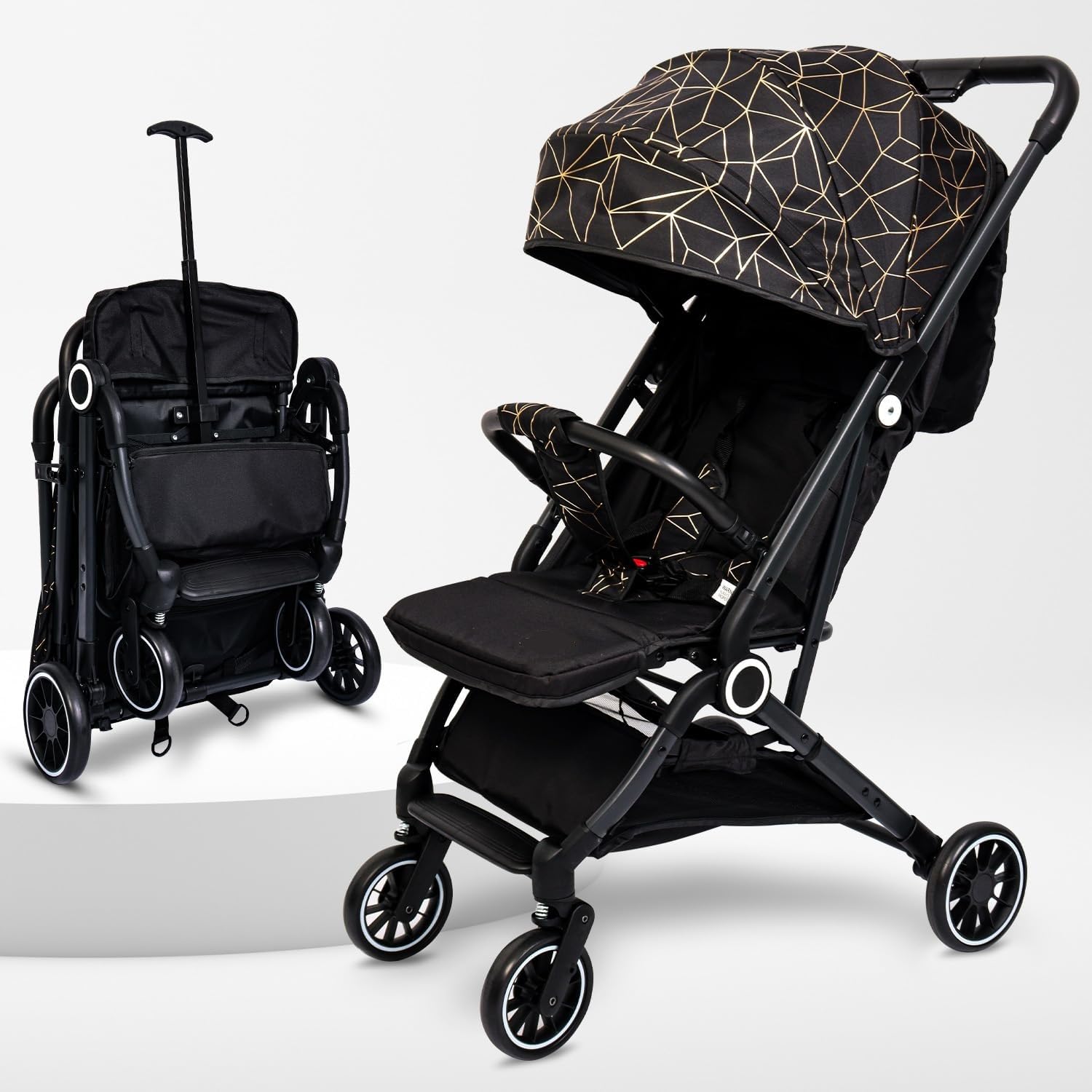 MUMMAMIA JET-SET Ready Baby Stroller & Pram | Single Hand Folding, Suspension Wheels, Travel Friendly trolley handle, Pram for Newborn, Toddlers Boys & Girls - 0 to 3 Yrs (Sit & Lie Down) MODERN BLACK-image-42