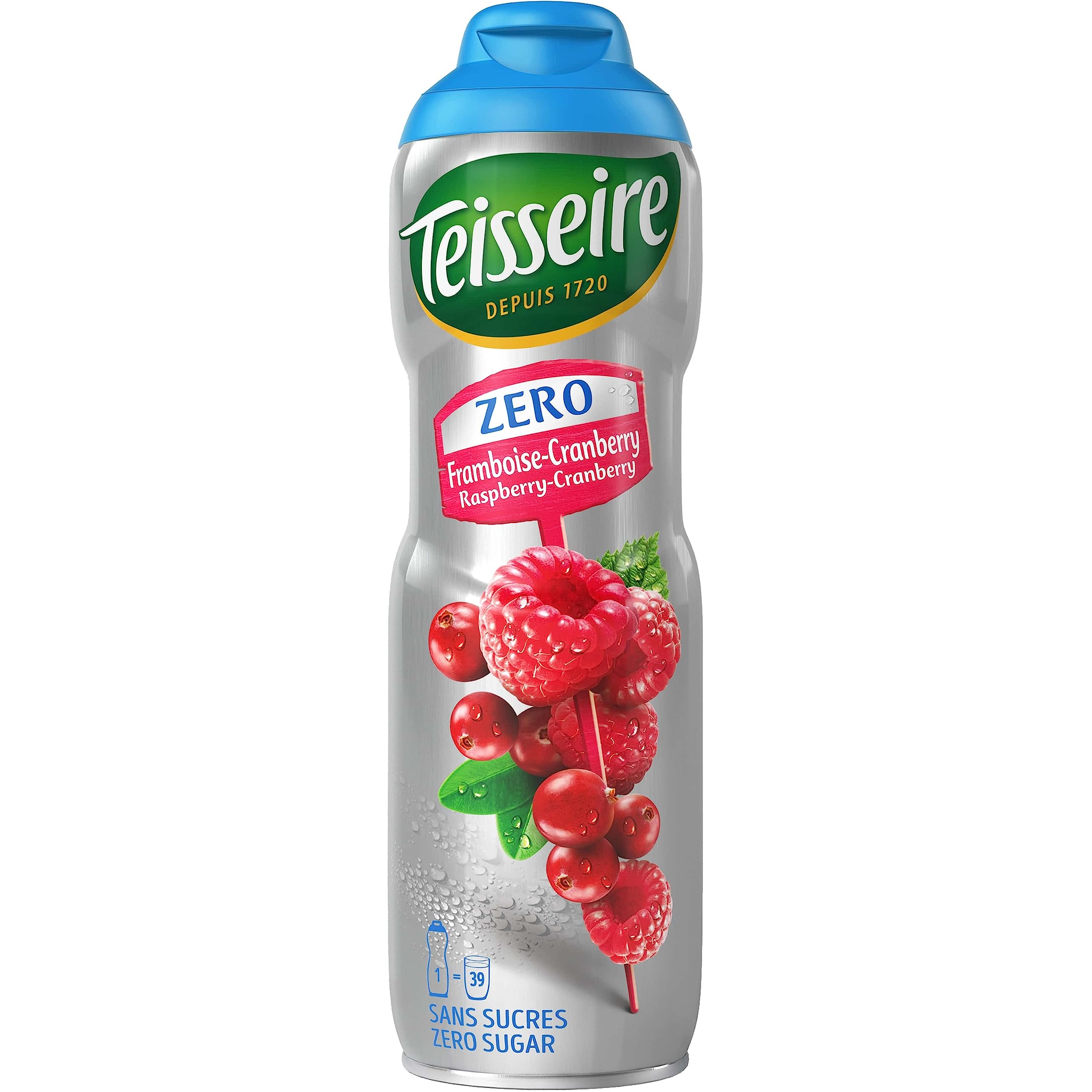 Teisseire Zéro Sucre, Sirop de Framboise Cranberry pour Boisson Rafraîchissante, Cocktails, Bidon 6x60cl