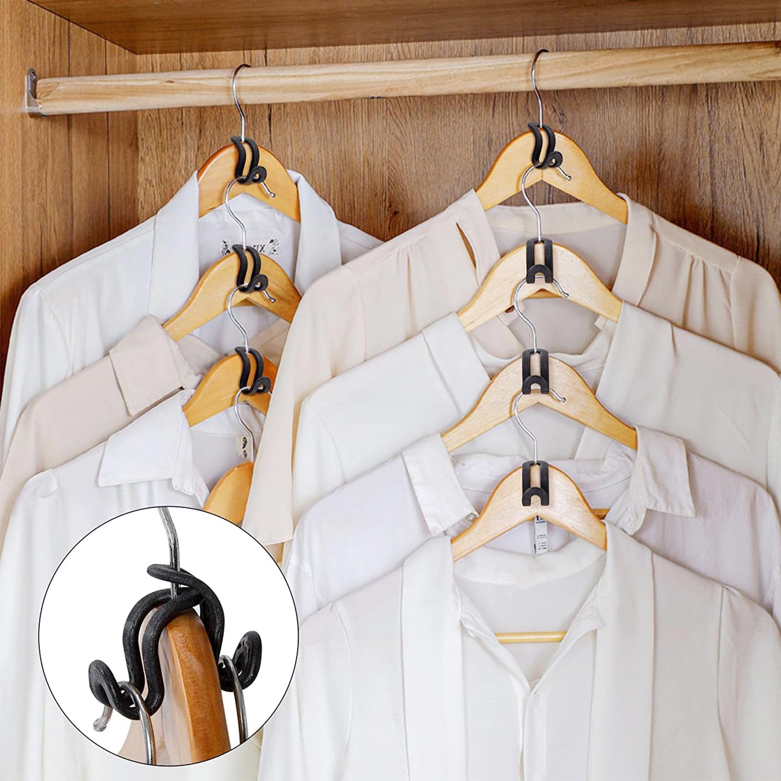 JCKD 40 Pezzi appendiabiti di collegamento, appendini connettore, ganci per grucce salvaspazio, connettori in plastica, hanger hooks, per Organizzare e Salva Spazio per Armadio (Bianco
