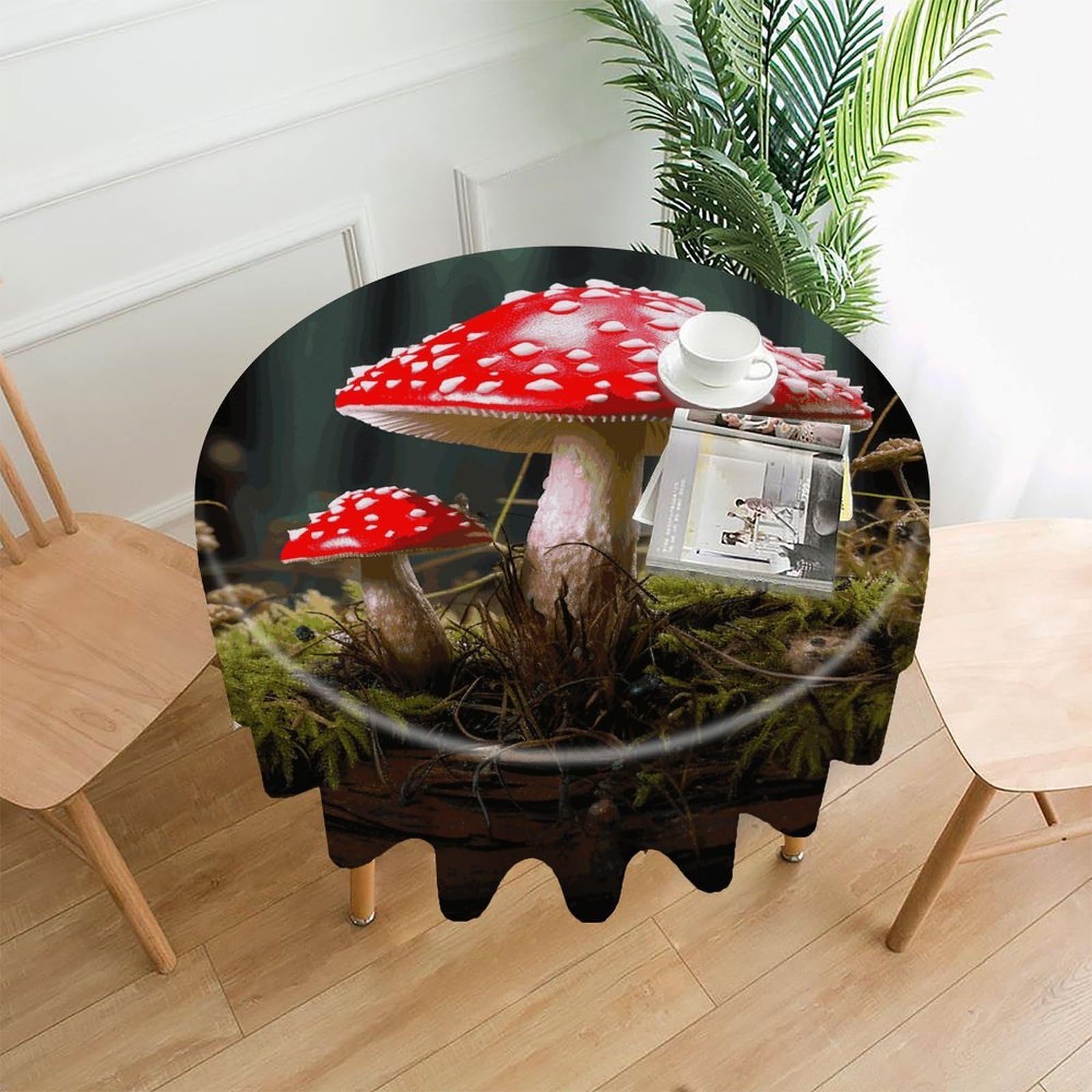MUSM 60 Inch Red and White Mushroom Round Tablecloth Wipeable Washable Table Cover for Kitchen and Dining Room Decorative Table Cloth for Party Holiday Picnic Outdoor