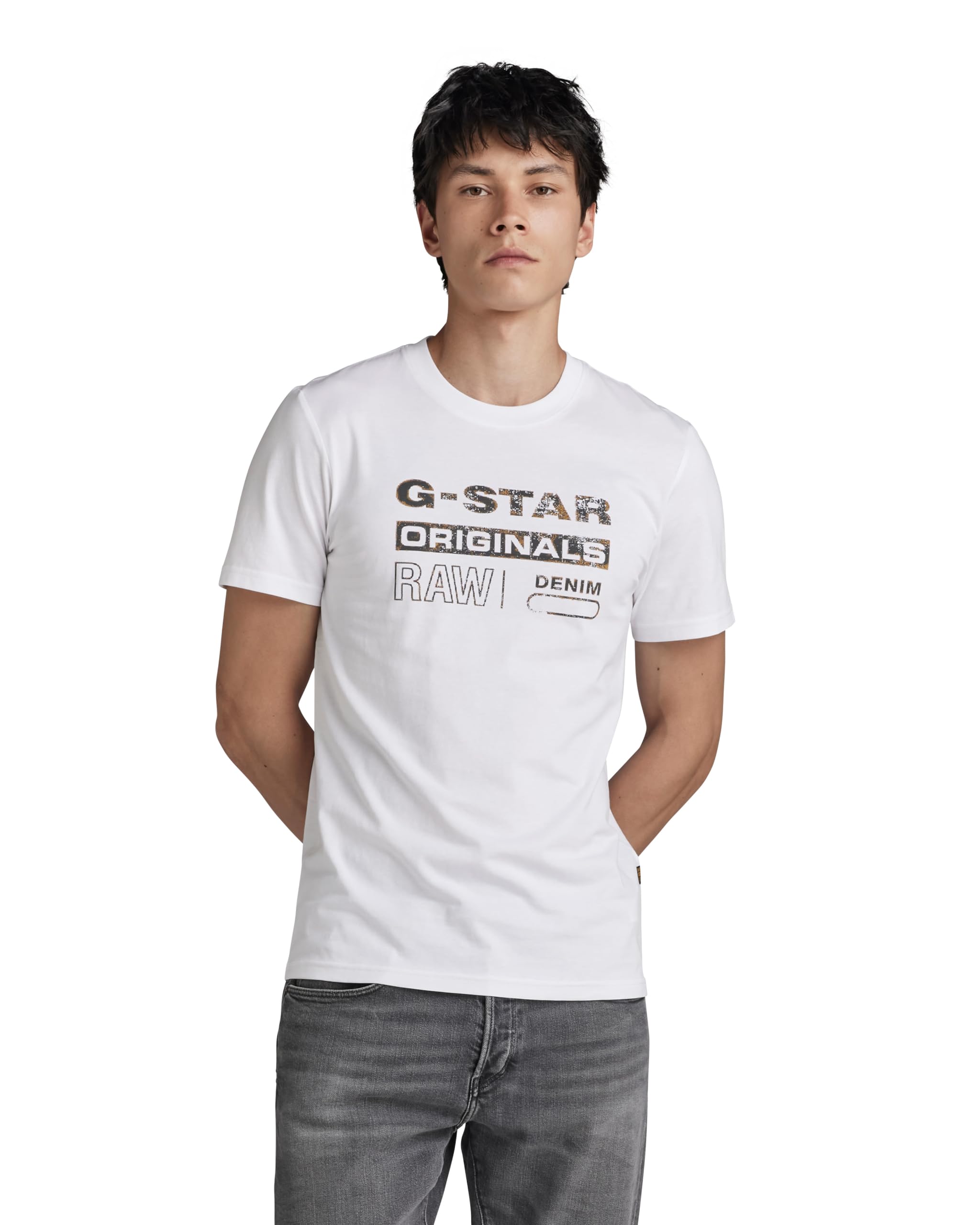 G-Star Men's Distressed Originals Slim T-Shirt, White (white D24420-336-110), XS