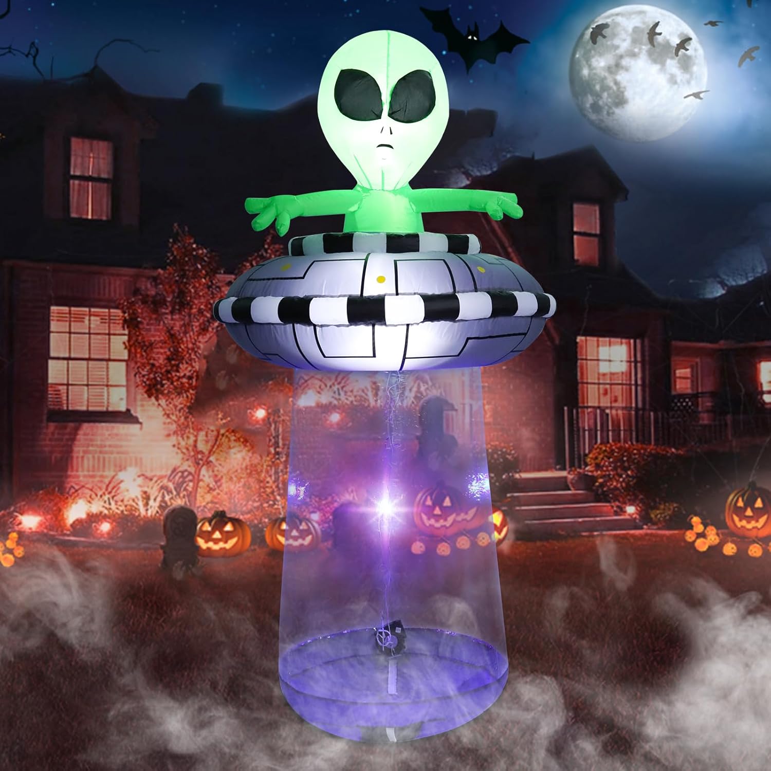 Vigdur Halloween Inflatable Alien UFO Decoration, 6FT Blow Up Outdoor Yard Decor with LED Lights, Outdoor Halloween Decoration for Lawn Haunted House Trunk or Treat Party Decorations Alien Inflatable