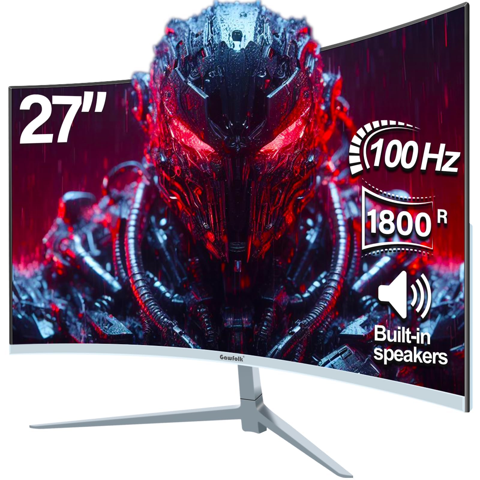 Gawfolk Monitor curvo 27 pollici 100 Hz, schermo PC con altoparlante 1080P, 1800R 75 Hz, schermo del computer con tecnologia Eye Care HDMI DP, supporta VESA