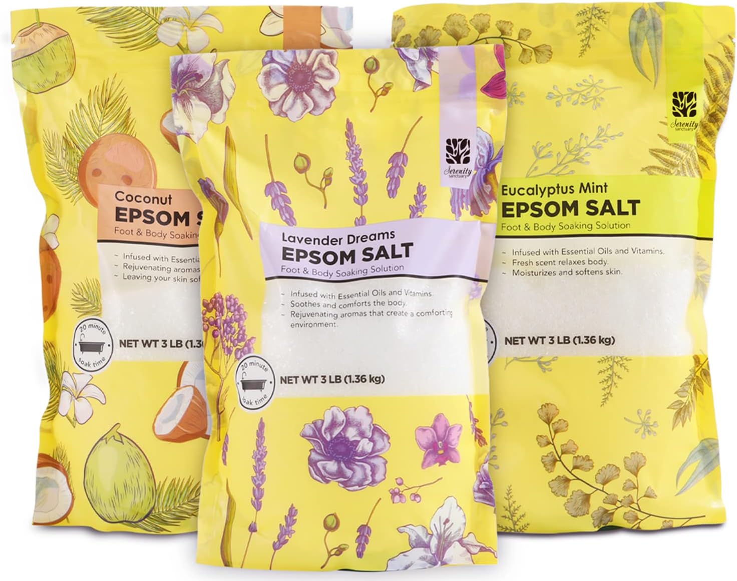 Amazon.com: Epsoak Epsom Salt Ultimate Bath Soak Bundle (6 lbs. Total ...