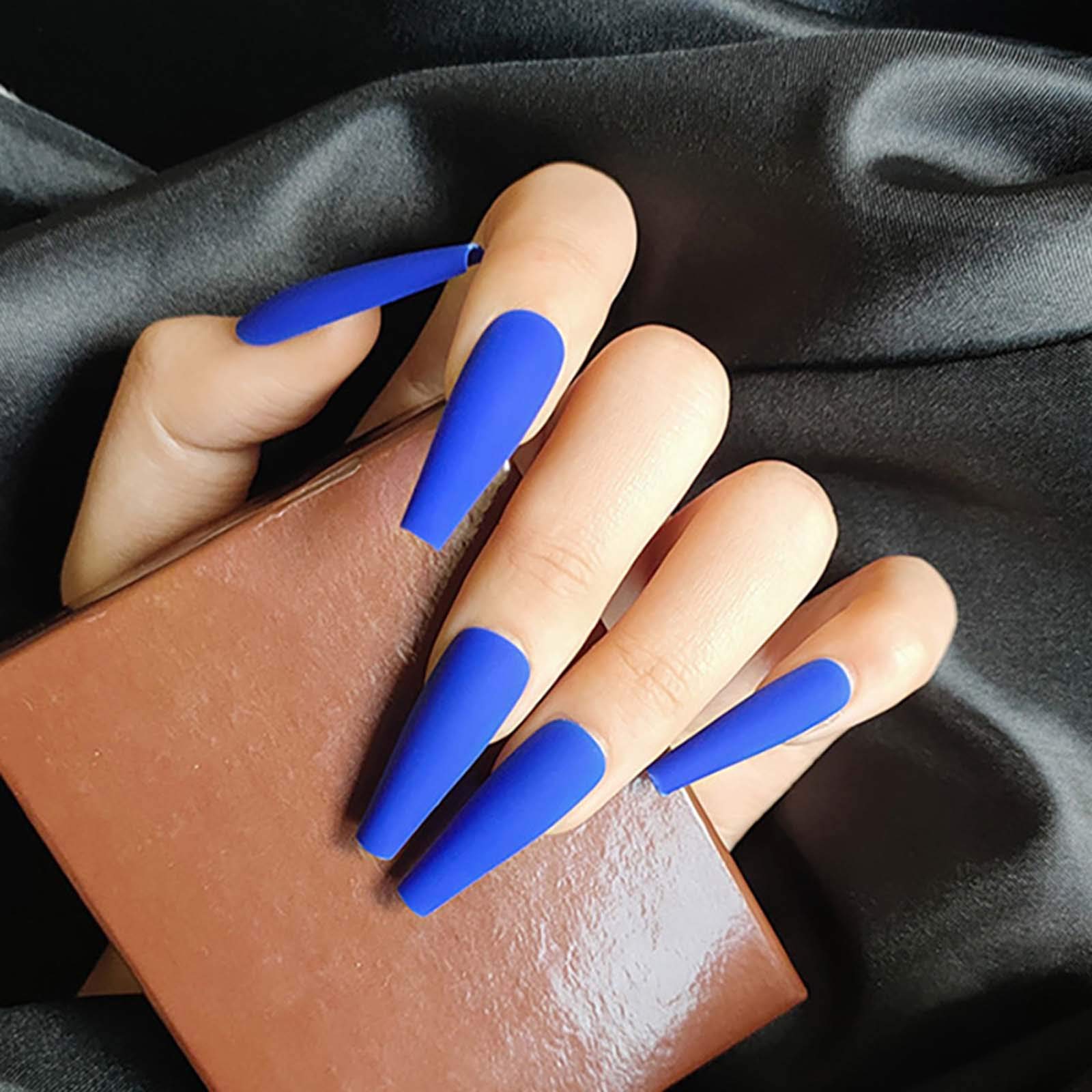 Ballerina Press on Nails Blauer Sarg Kunstnägel Feuer Kunstnägel Mode Künstliche Acryl Full Cover Kunstnägel für Frauen und Mädchen (24 Stück)