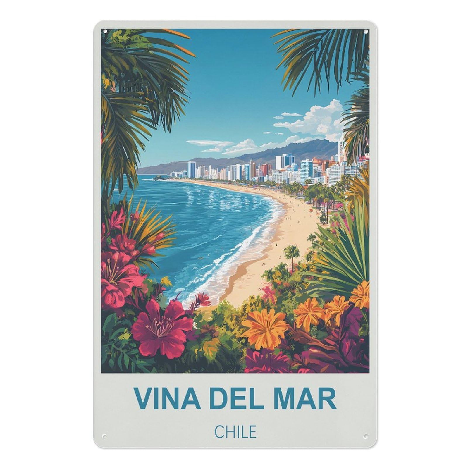 Vina Del Mar Chile Retro Design Tin Painting Vintage Tin Sign 08x12inch(20x30cm) Wall Art for Home Office Bedroom Living Room Cafes Wall Decor