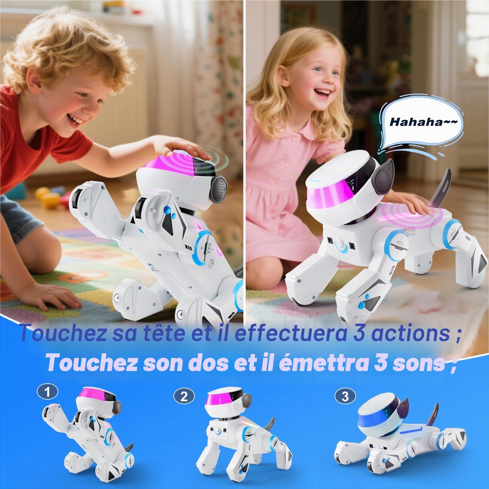 VATOS Bluetooth Chien Robot pour Enfants,Chien Robot Interactif Programmable avec Yeux LED Multicolores,Chienrobot Rechargeable Chantant et Dansant avec Télécommande pour Garçons et Filles,Blanc