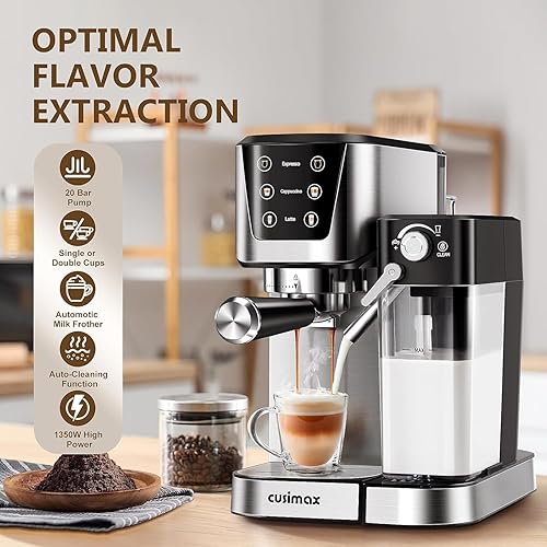 Miniatura 4 de Máquina de café expreso y capuchino de 20 bares, máquina de café con espumador de leche automático, máquina de café expreso en diseño de acero
