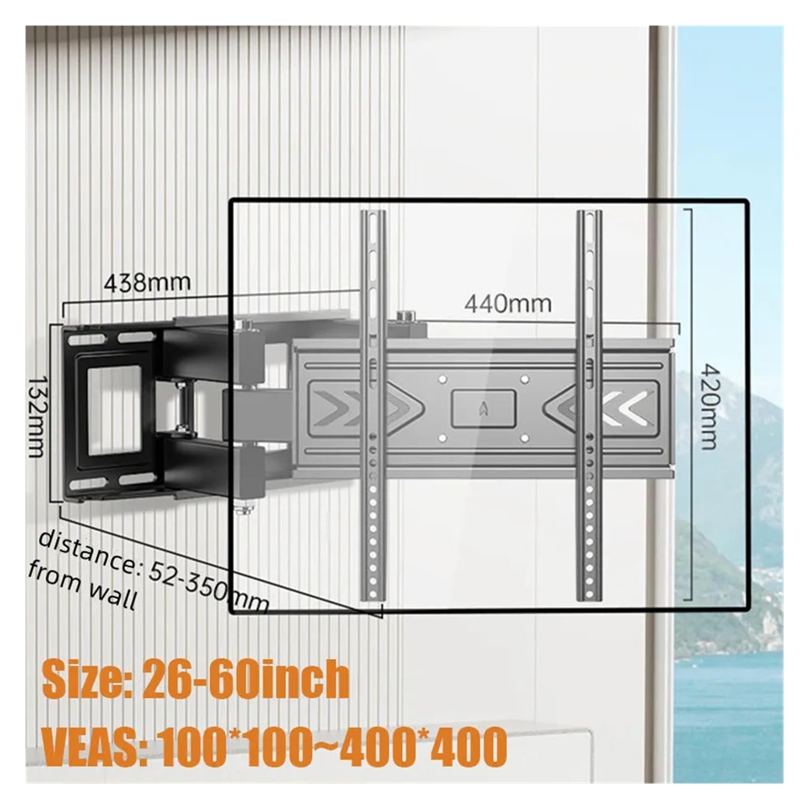 Inclinazione ， Adatto A 26-60 Pollici Curvo Piatto, VESA 400x400mm, Staffa for Montaggio A Parete for TV A Movimento Completo, | Braccio estensibile articolato, girevole,