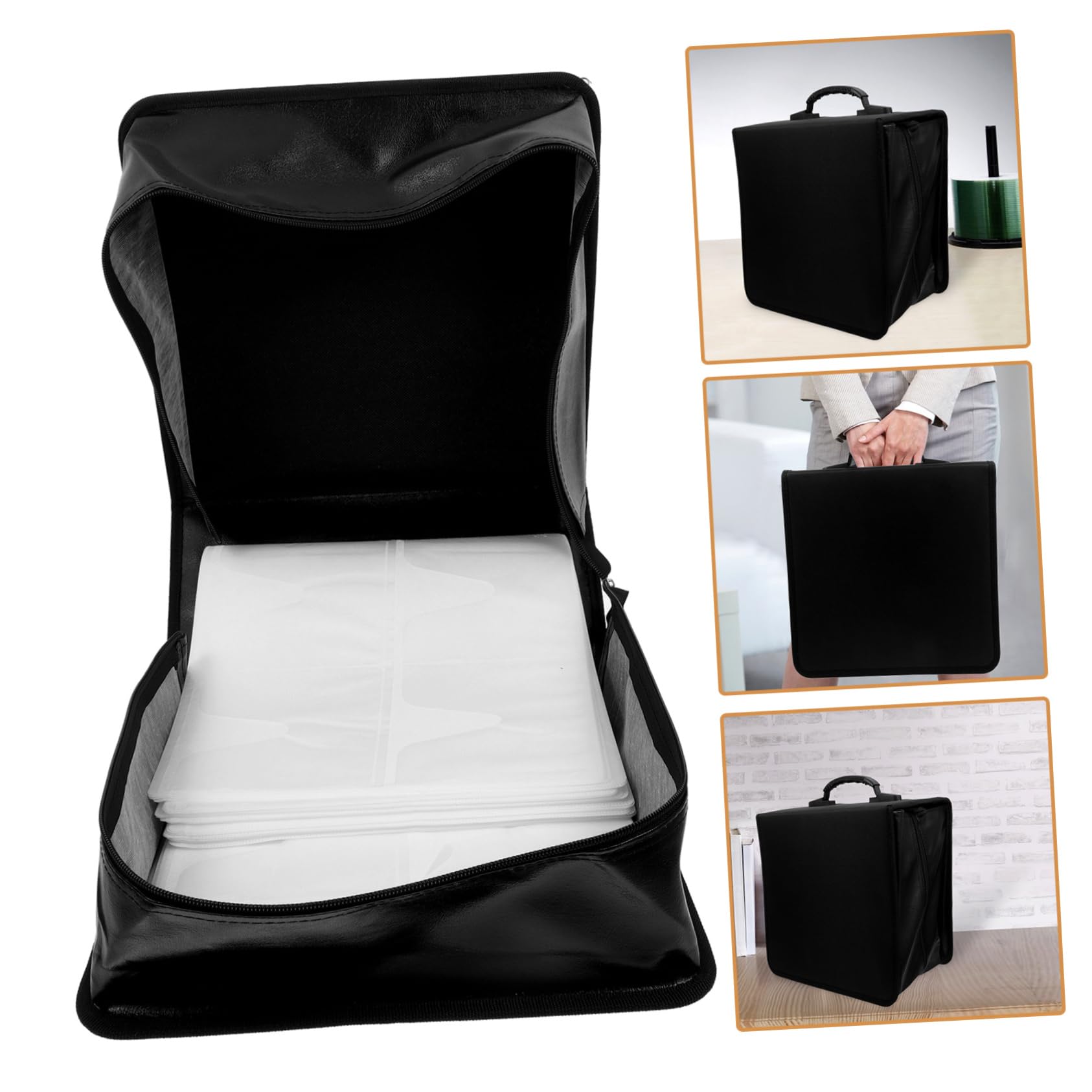Didiseaon Portaoggetti Per Dvd in Pelle Pu Organizer Per Cd e Dvd Da Dischi Con Maniglia Raccoglitore Per Auto Casa Ufficio e Viaggio Nero