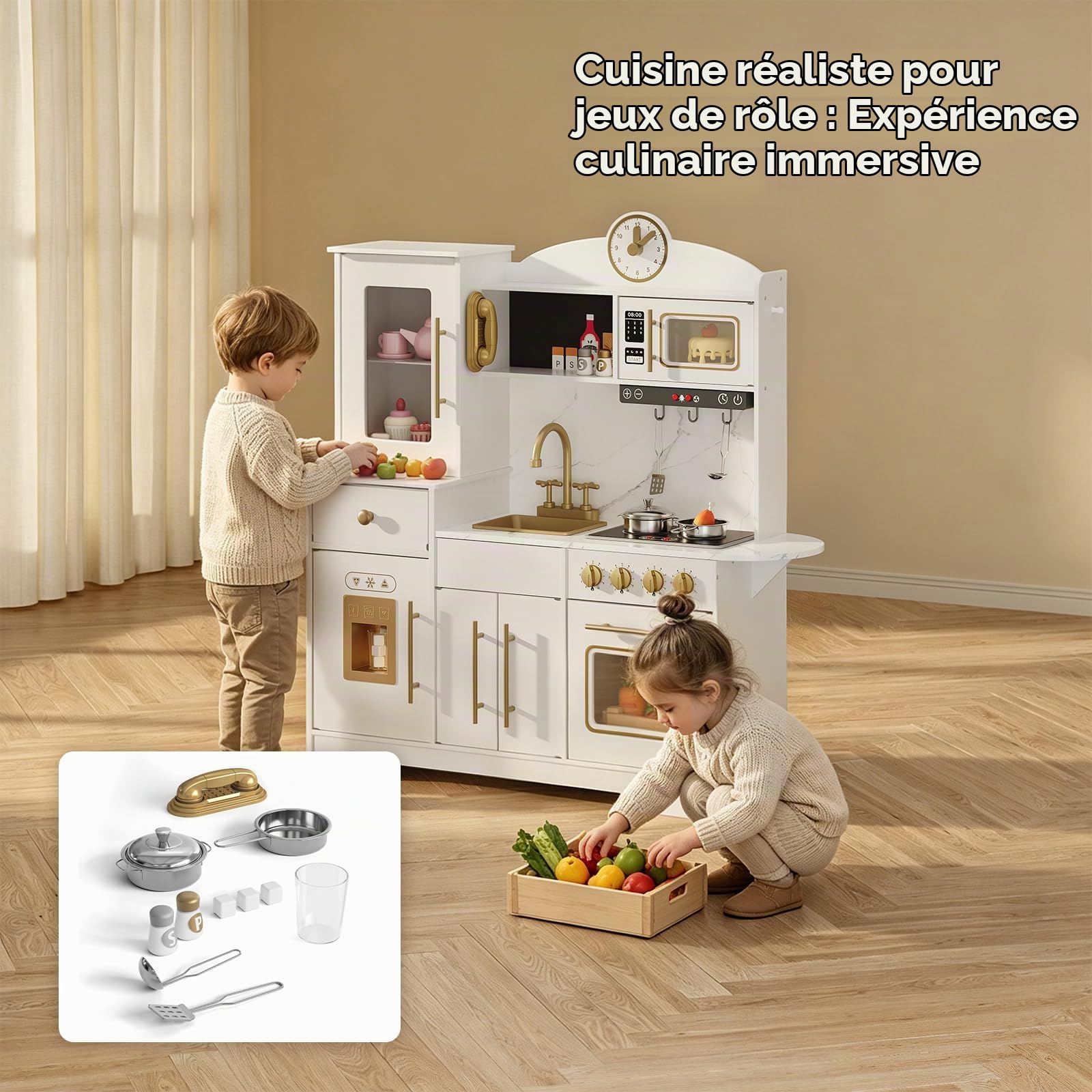 Garvee Cuisine Enfant en Bois Grande Taille, Cuisine de Jeu pour Enfants