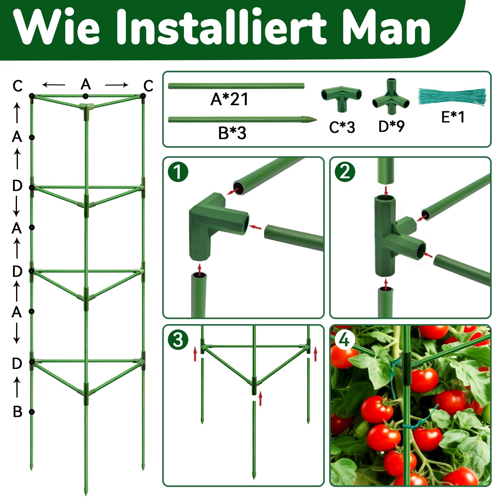 ZeeDix Tomaten Rankhilfe 6 Stück,165cm Stabile Pflanzen Rankhilfe
