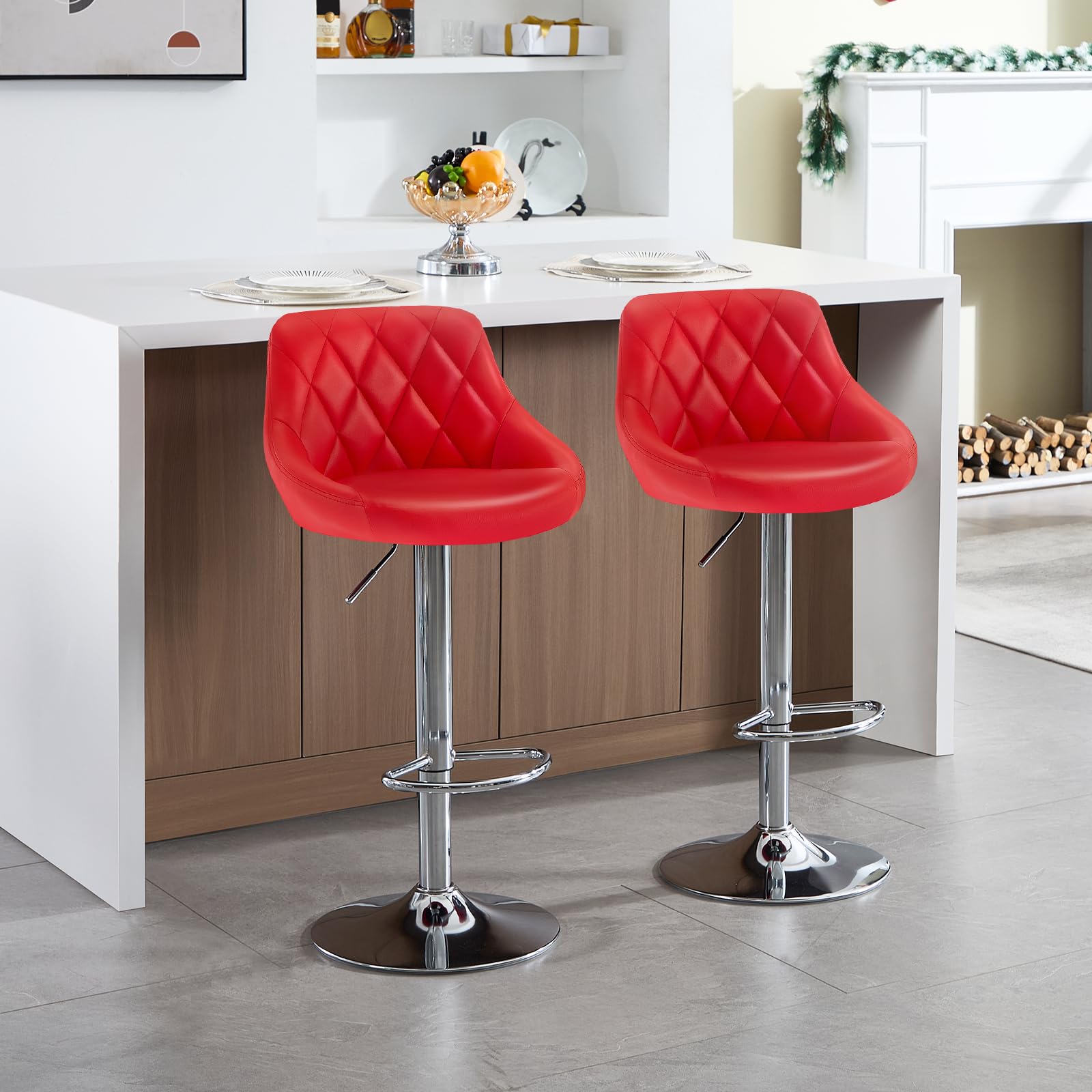 WOLTU Sgabello da Bar Moderno Girevole Sedia Cucina Alta con Schienale Quadrato Poggiapiedi Senza Braccioli Altezza Regolabile in PU Rosso 1 Pezzo