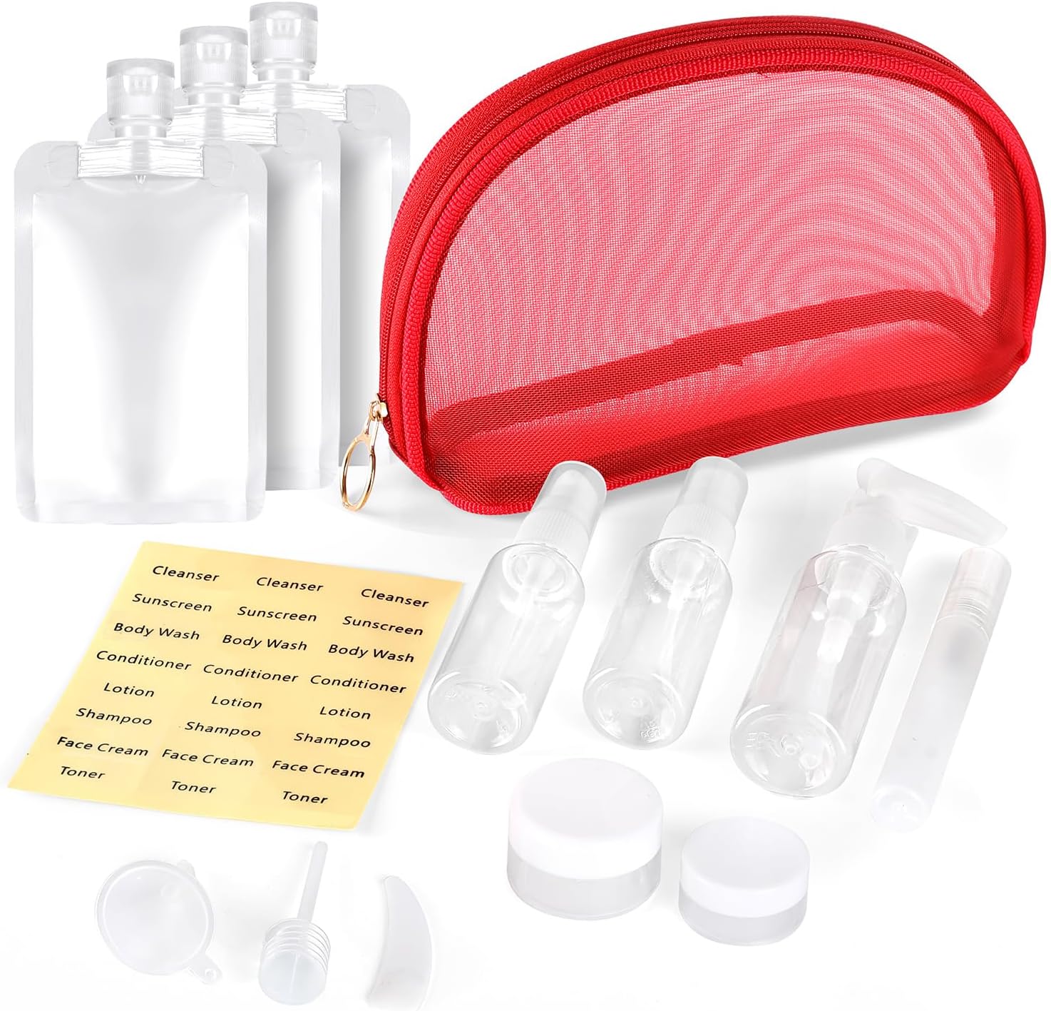 9-Pack Travel Bottles Set, Leak-Proof Refillable Containers with Clear Zipper Bag for Toiletries, Skincare, Shampoo, Lotion TSA Approved Mini Makeup Cosmetic Organizer Pouchfor Women Travel Essentials
