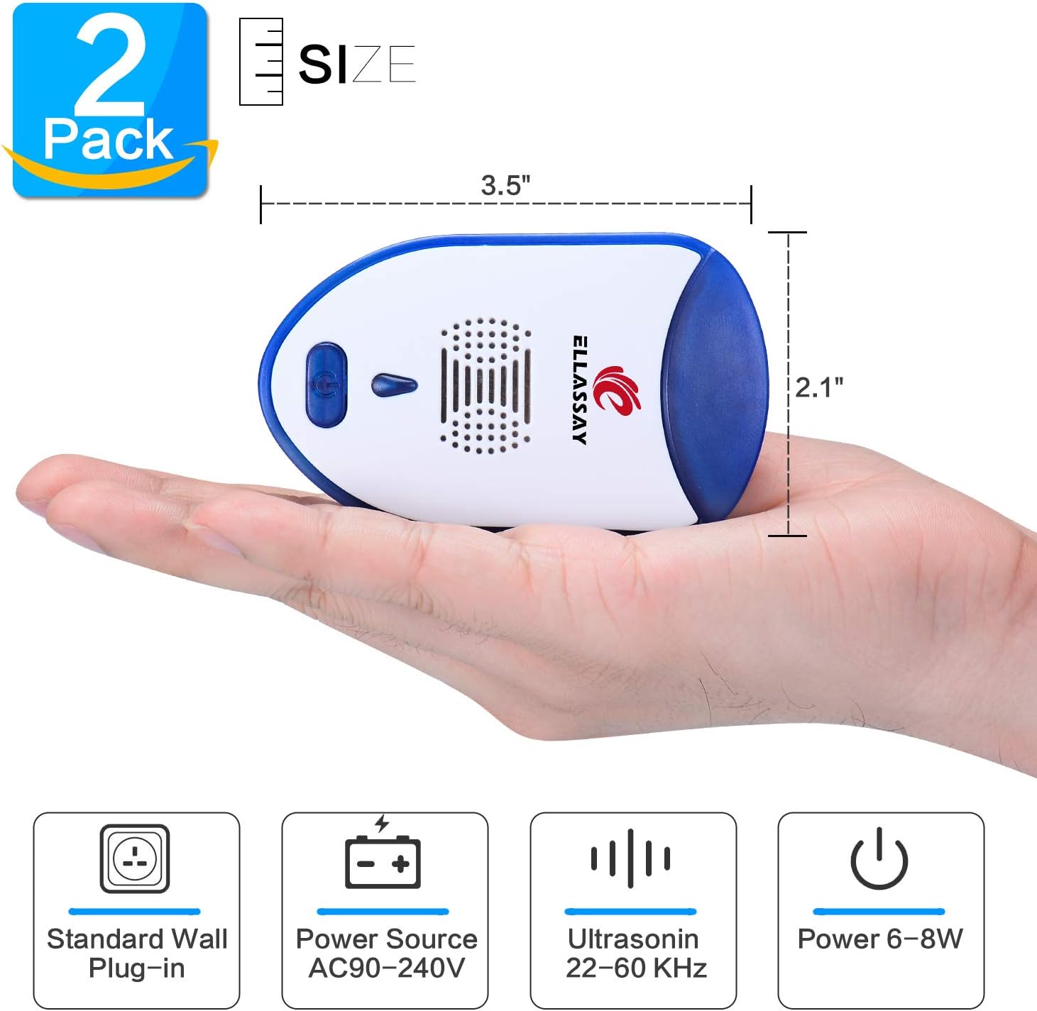 ELLASSAY Ultrasonic Pest Repeller 2 Packs Pest Control Electronic Plug in Indoor Pest Repellent