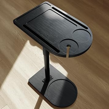 YUHFERA 360 Swivel Sofa Tray Table, Adjustable Side Table, Black
