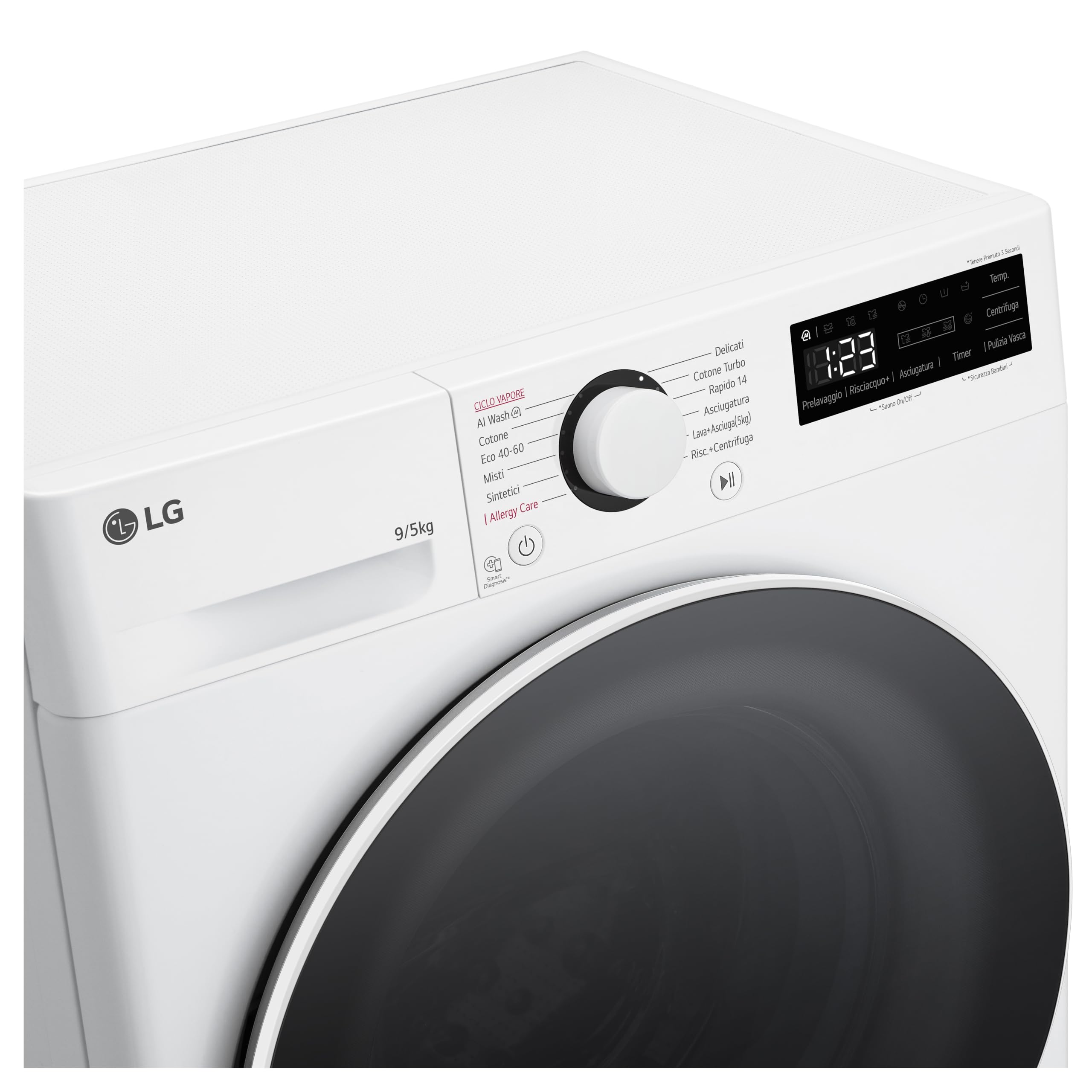 LG D2R5S09TSWW Lavasciuga 9.5 kg, Classe A-10%/E