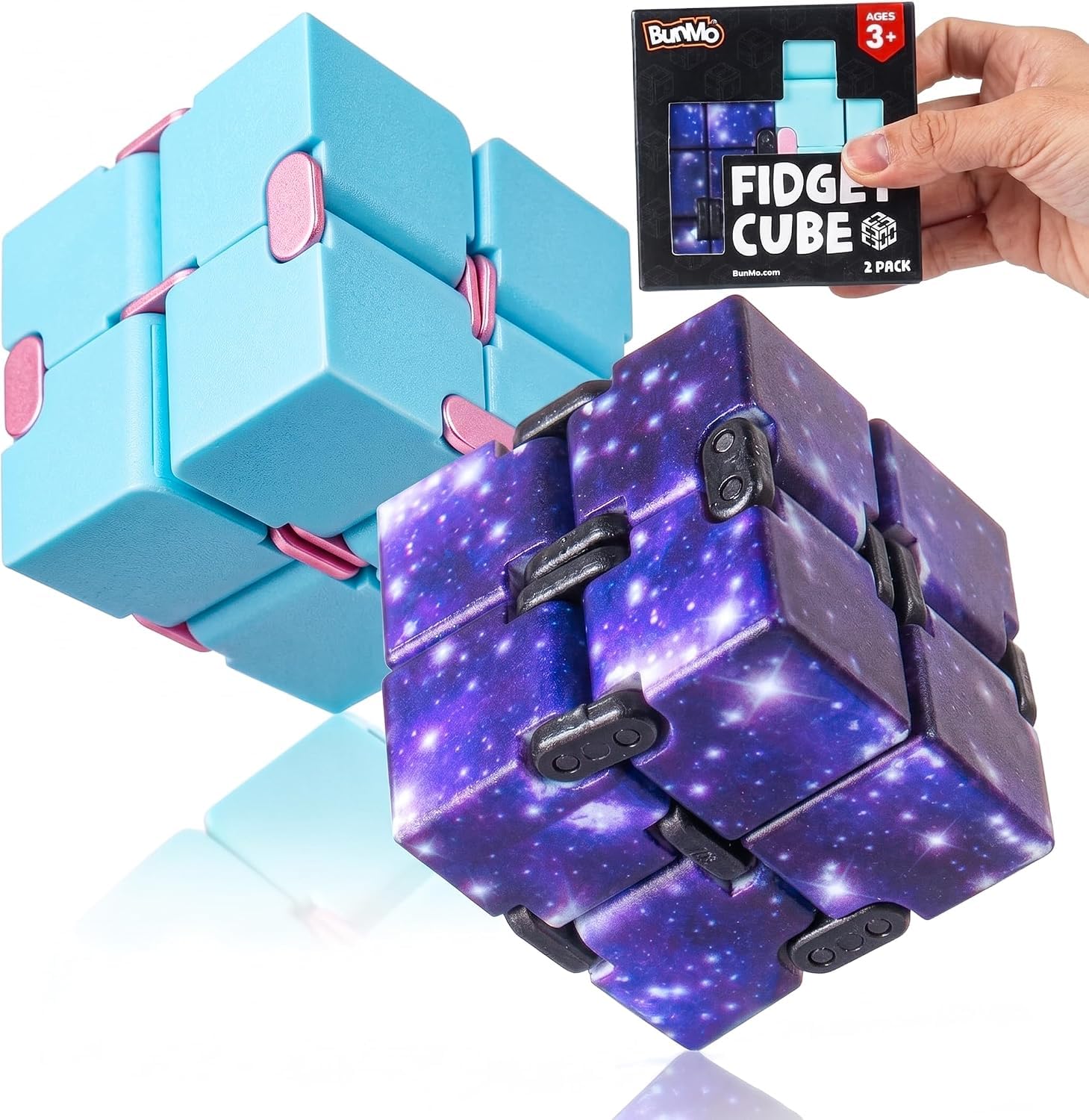 BunMo 2 Pack Infinity Fidget Cube – Pocket Fidget Toys for Kids &amp; Adults – Quiet Folding Desk Fidget with Smooth Hinges, Durable ABS, Portable Sensory Cube