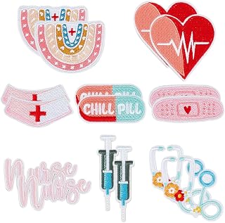 CRASPIRE Parches Bordados de Enfermera Adhesivos Lindos Dibujos Animados Médico Enfermería Coser Planchar Parche Decorativo Regalos para el Día de la Enfermera Manualidades para Reparar Ropa