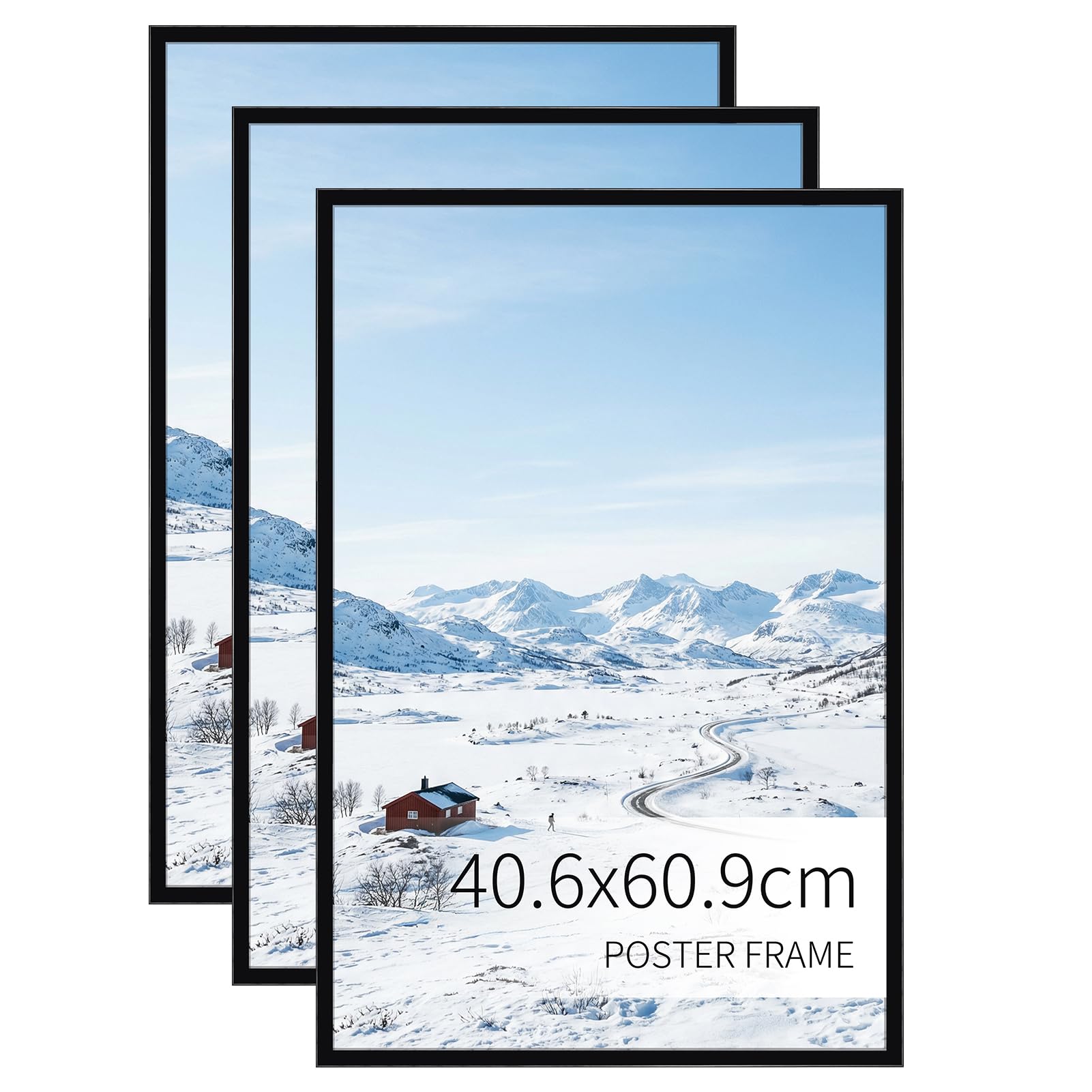 RLAVBL 3 Pack Black 40x60 cm Picture Frames Horizontal & Vertical Wall Mounting for Posters, Artwork, 16x24 Inch Large Poster Frame