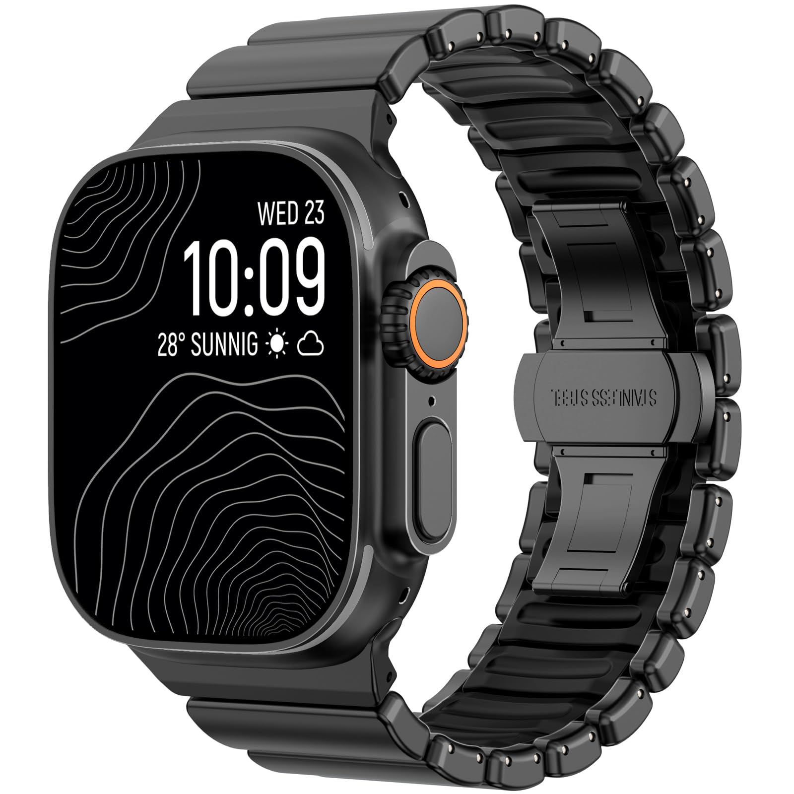 CHANCHY Edelstahl-Silikon Dual-Layer Gliederarmband für Apple Watch Ultra 3/2/1 armband 49mm 46mm 45mm 44mm, Metallarmband kompatibel mit iWatch Series 11 10 9 8 7 6 5 4 SE