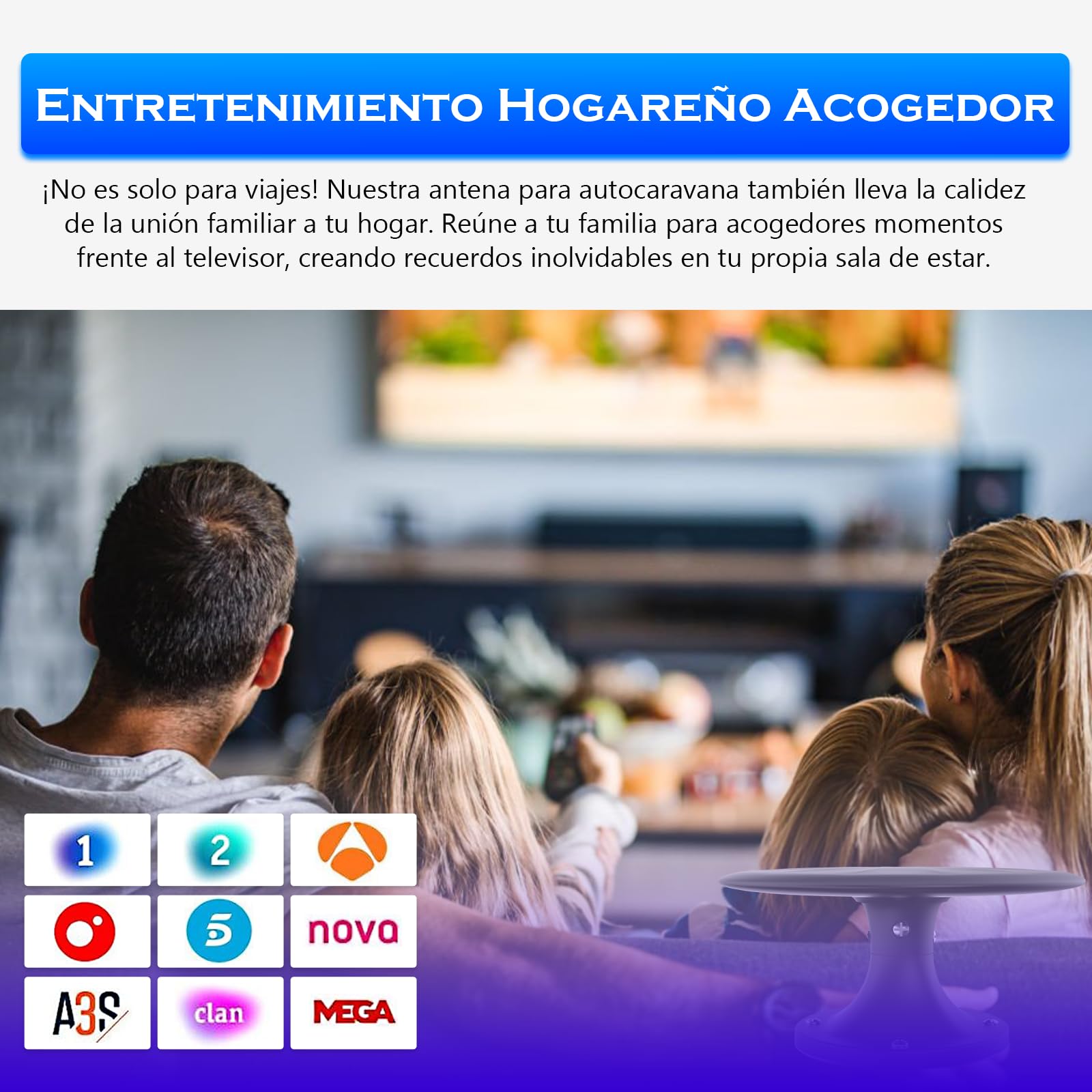 Antena TV para Autocaravana y Camper HD 4K/1080P, Antena TDT Digital con Recepción 360°, Compatible con Smart TV, HDTV y DVB-T2/DVB-T, Cable Coaxial 10 m, Ideal para Caravanas y Camiones