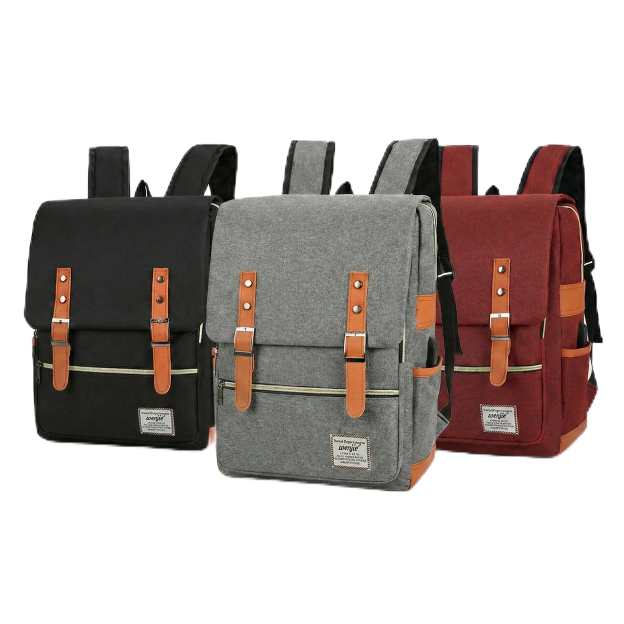 Casual Vintage Backpack for Laptop, Multi-Purpose Bag, College Backpack for Men & Women Unisex Design with USB Charging Port but No USB Cable - Get Any One (Random Color - Black, Grey, Red)-image-37