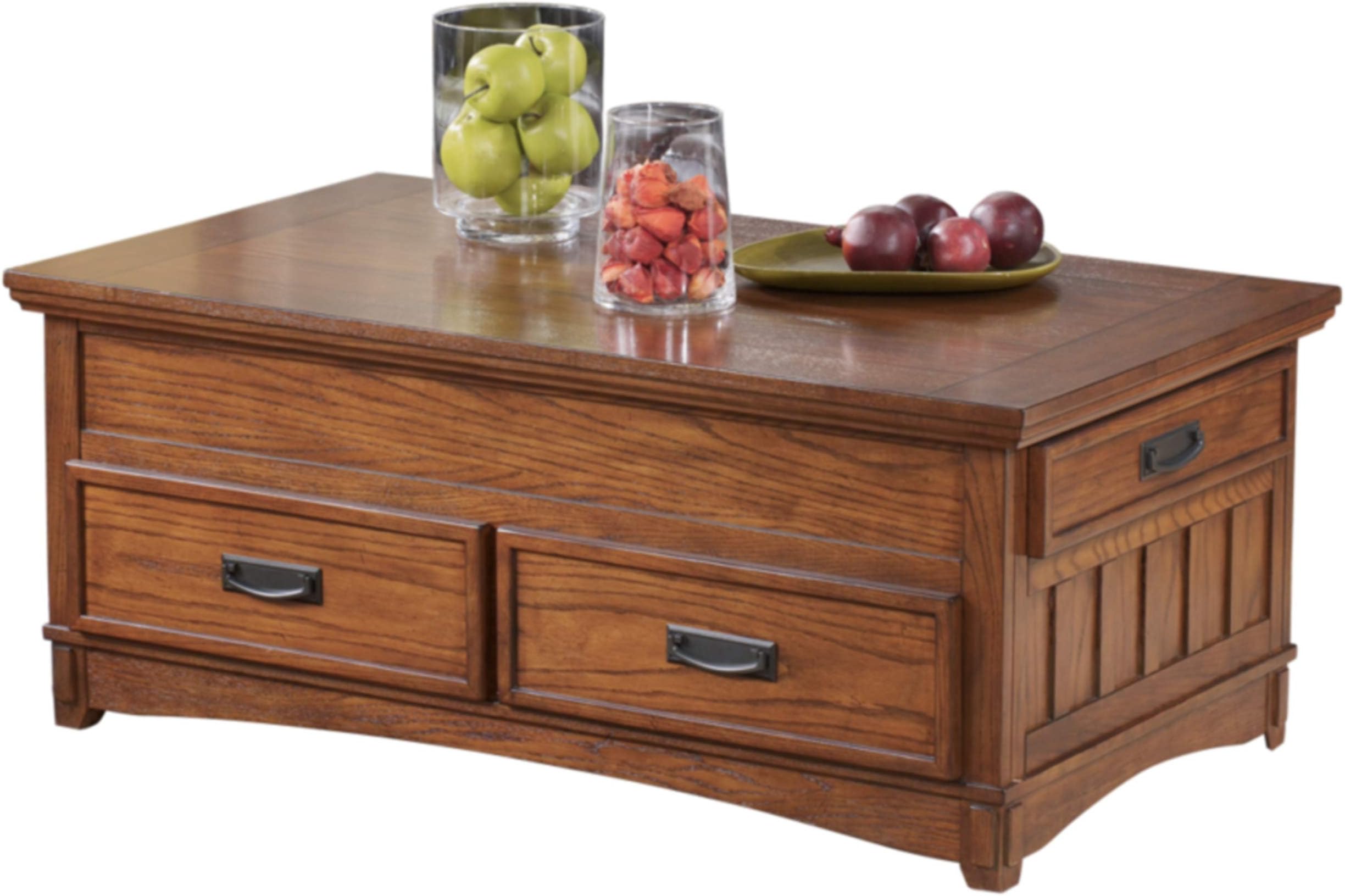 Signature Design by Ashley Cross Island Traditional Lift Top Coffee Table with 4 Drawers and Casters for Movement, Light Brown