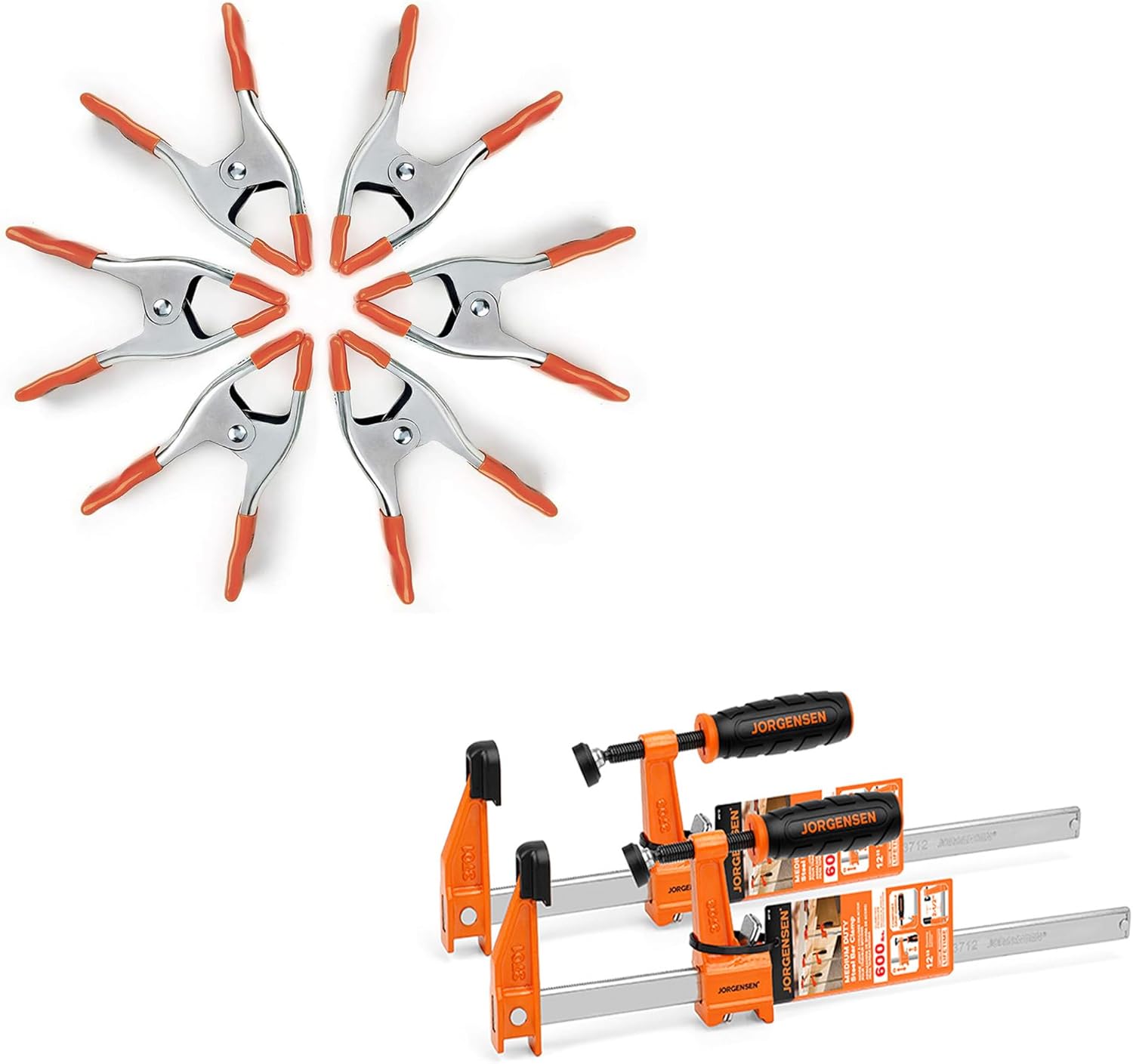 JORGENSEN 2-pack Steel Bar Clamps Set & PONY 6-inch Heavy Duty Spring Clamps Set