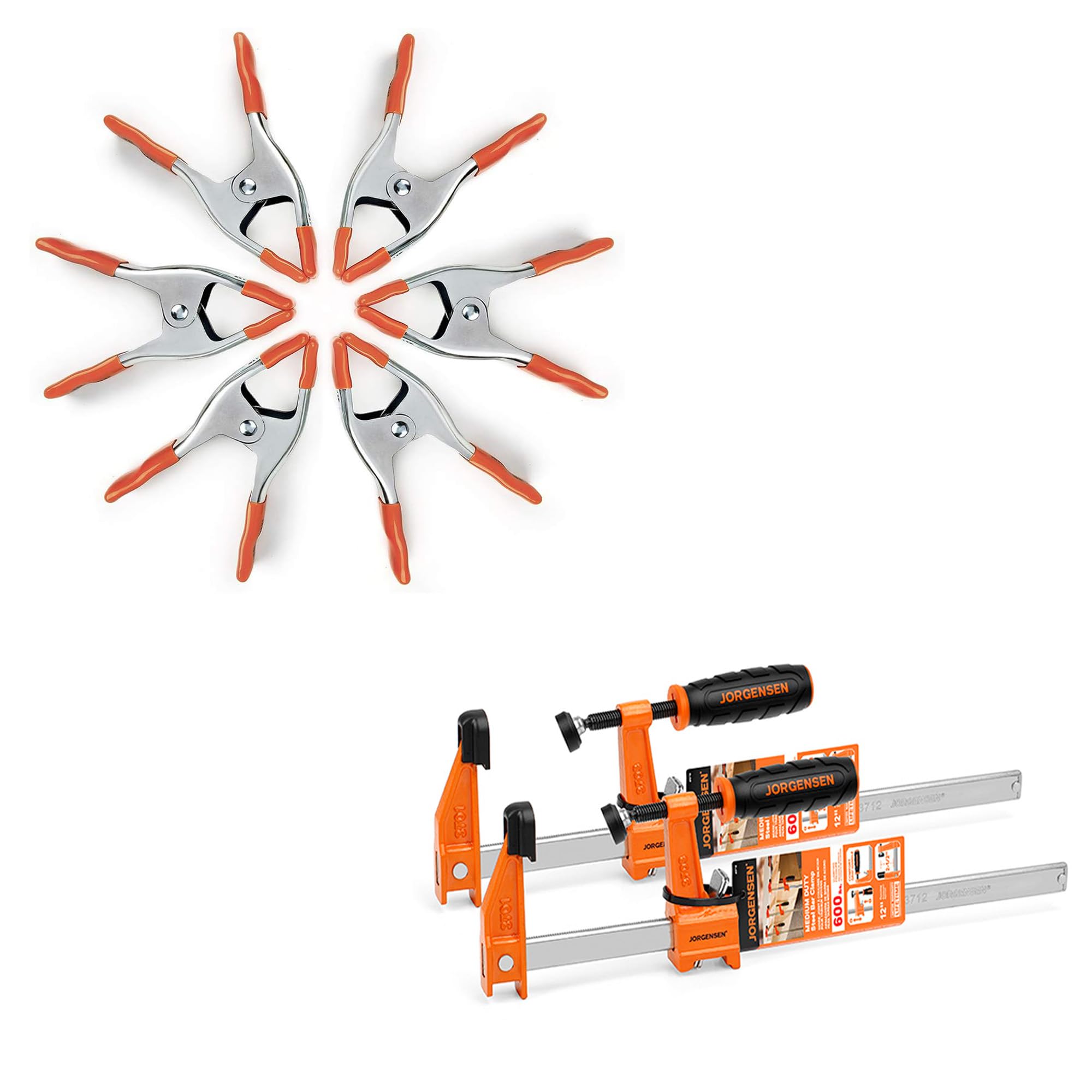JORGENSEN 2-pack Steel Bar Clamps Set & PONY 6-inch Heavy Duty Spring Clamps Set