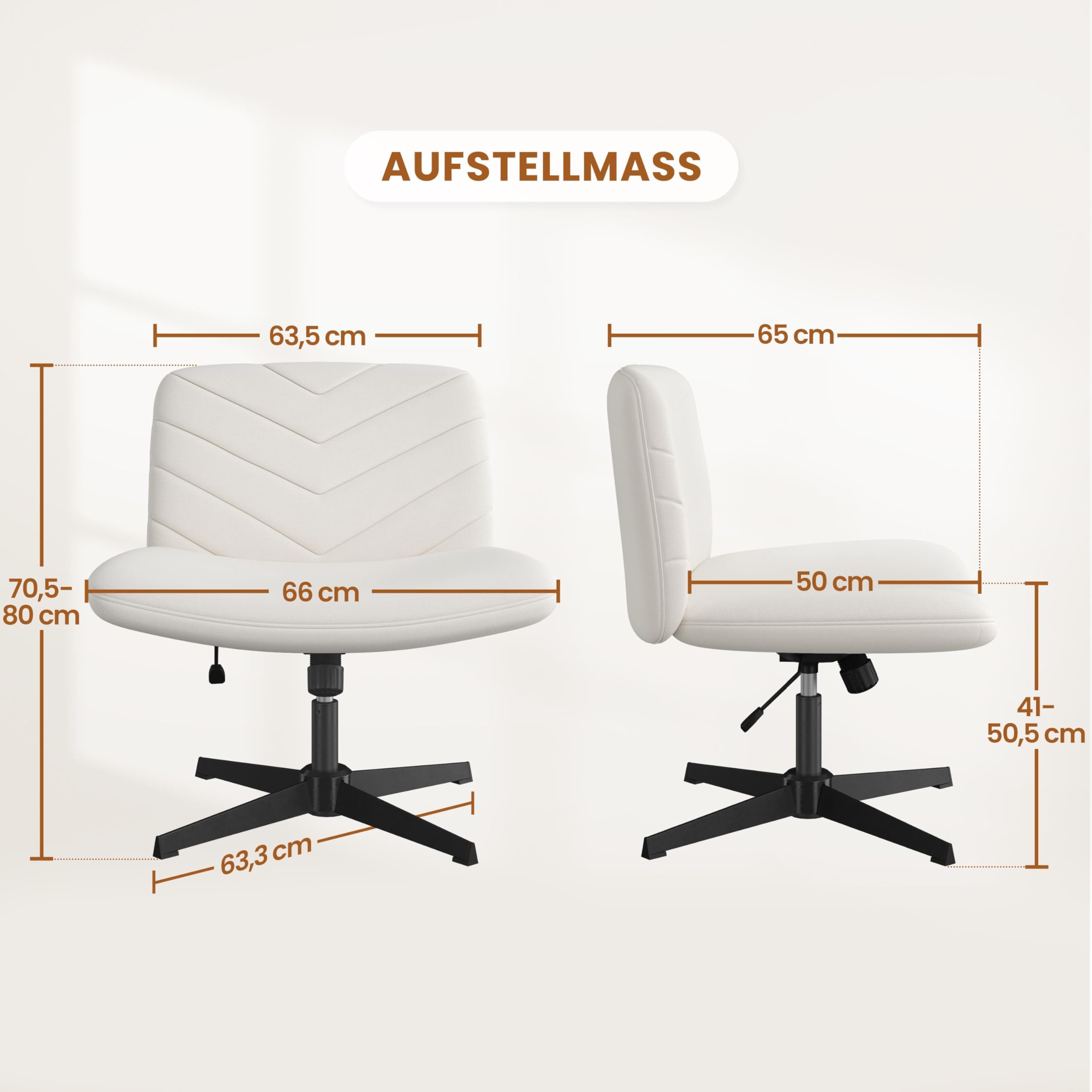 Yaheetech Homeoffice Stuhl aus Stoff in Leinenoptik, Ergonomischer Bürostuhl, Schreibtischstuhl mit breiter Sitzfläche, Höhenverstellbarer Drehstuhl ohne Rollen als Schneidersitz-Stuhl Beige