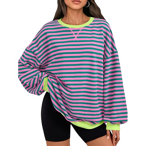 Trendy Queen Oversized Sweatshirt for Women 2025 Fall Crewneck Striped Long Sleeve Shirts Hoodies Cute Top Y2K Outfits