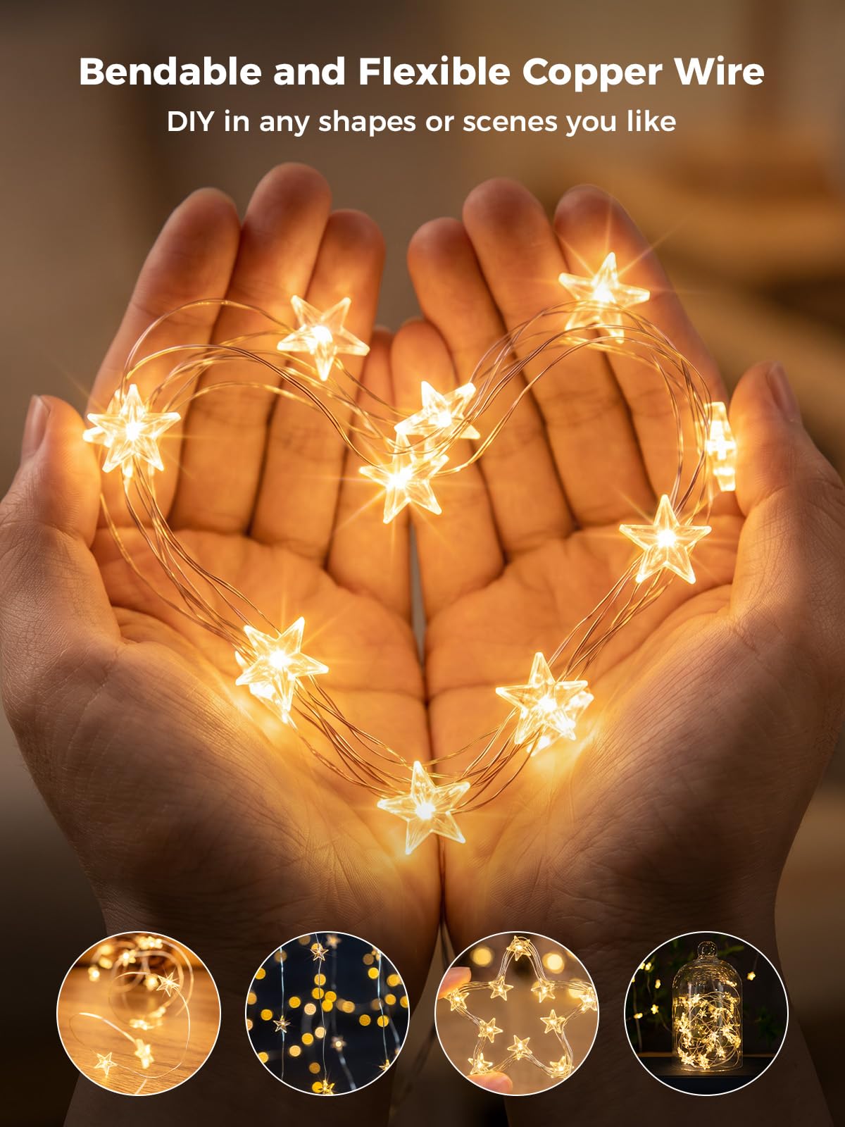 12 confezioni di 20 luci LED a forma di stella, 2 m, a batteria, impermeabili, scintillanti, per fai da te, bottiglie, tavolo, Natale, Ramadan, matrimonio, Halloween, decorazione bianca calda