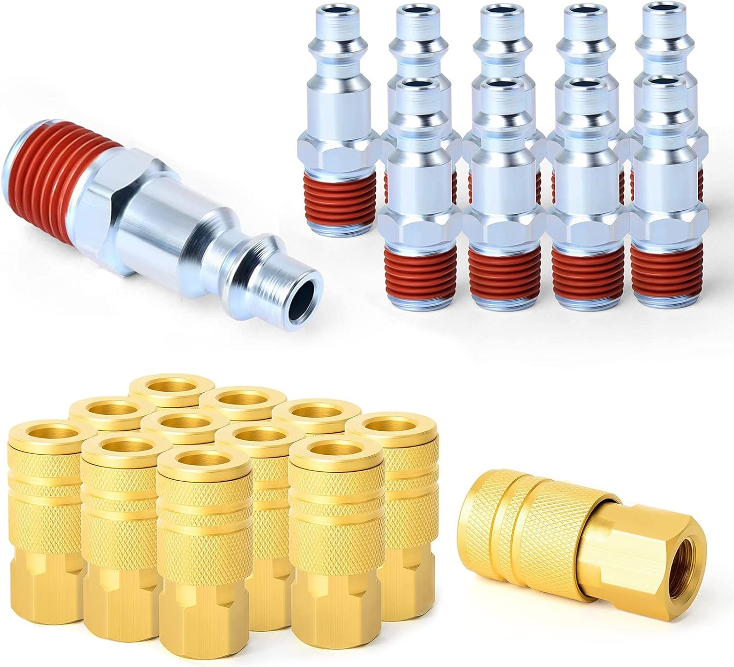 GASHER 1/4-Inch Brass Industrial Coupler,1/4 Inch NPT Threads Size, Quick Connect Air Coupler & Air Plug