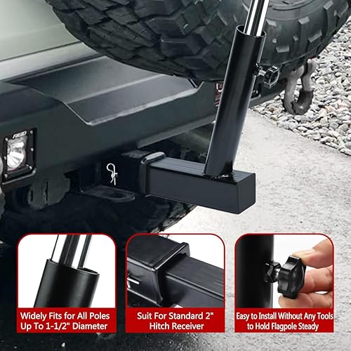 Miniatura 5 de Soporte de poste de bandera de enganche DenForste, montaje universal de mástil de bandera, soporte de mástil de bandera en ángulo, compatible con