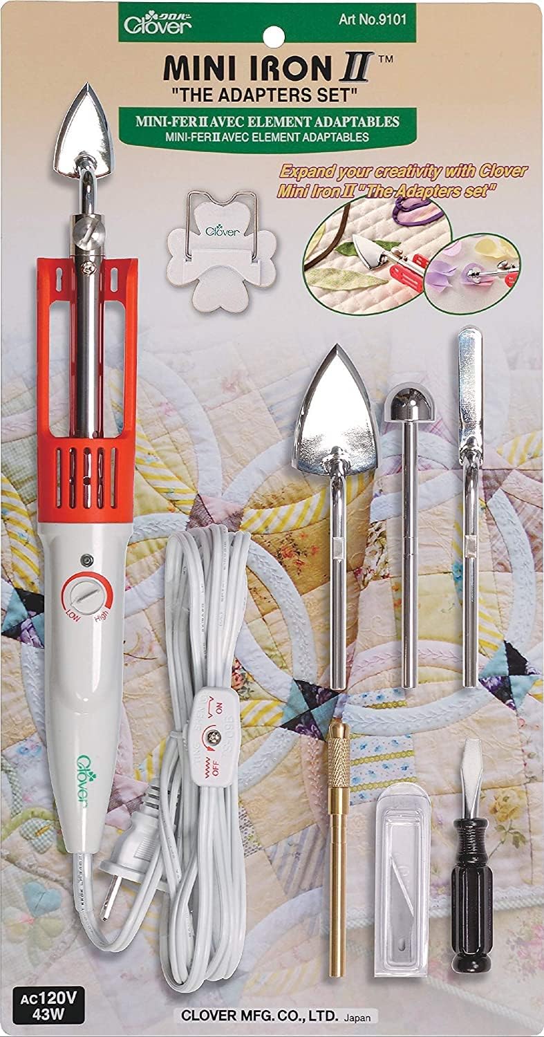 Clover Mini Iron II"The Adapter Set" for Sewing Quilting & Crafting #9101. Mini Irons for Crafts. Small Craft Iron, Small Iron for Crafts. Craft Iron Mini.