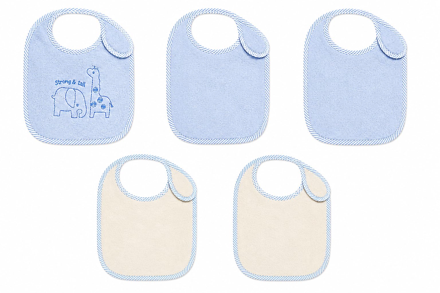 SOHOBABY Baby Feeding Bibs 5 Pack, Soft Terry Cotton Dribble & Weaning Bib Set, Absorbent Towelling Bibs for Newborn Boys & Girls, 75% Cotton, 25% Polyester, Pink Blue White (Blue)