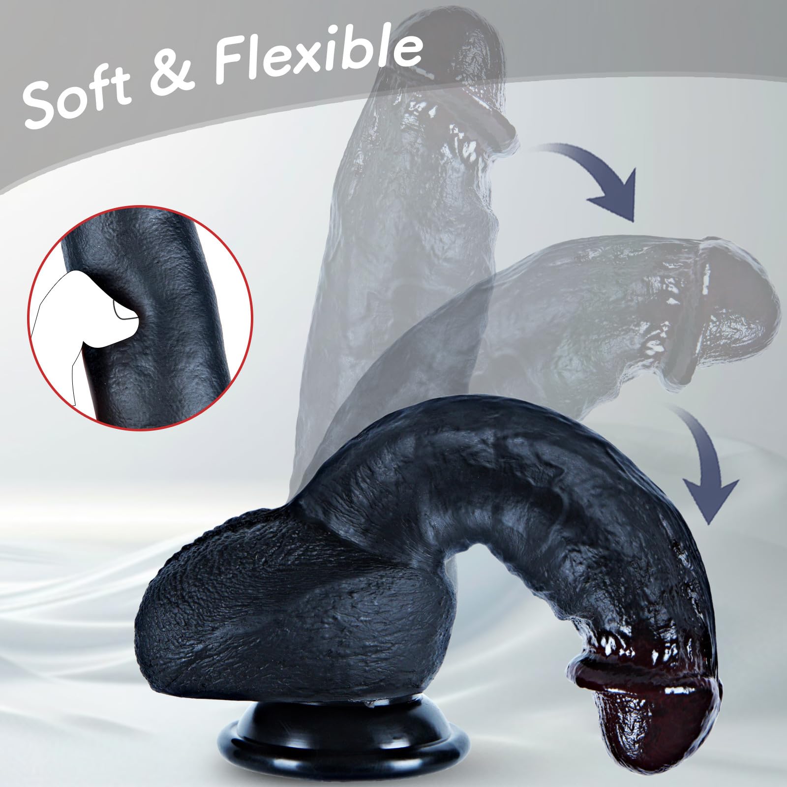 Dildo realistico in silicone nero da 20,5cm con potente ventosa,grande dildo anale per principianti,stimolatore vaginale del punto G,morbido e spesso,sensazione simile alla pelle,per coppie uso unisex