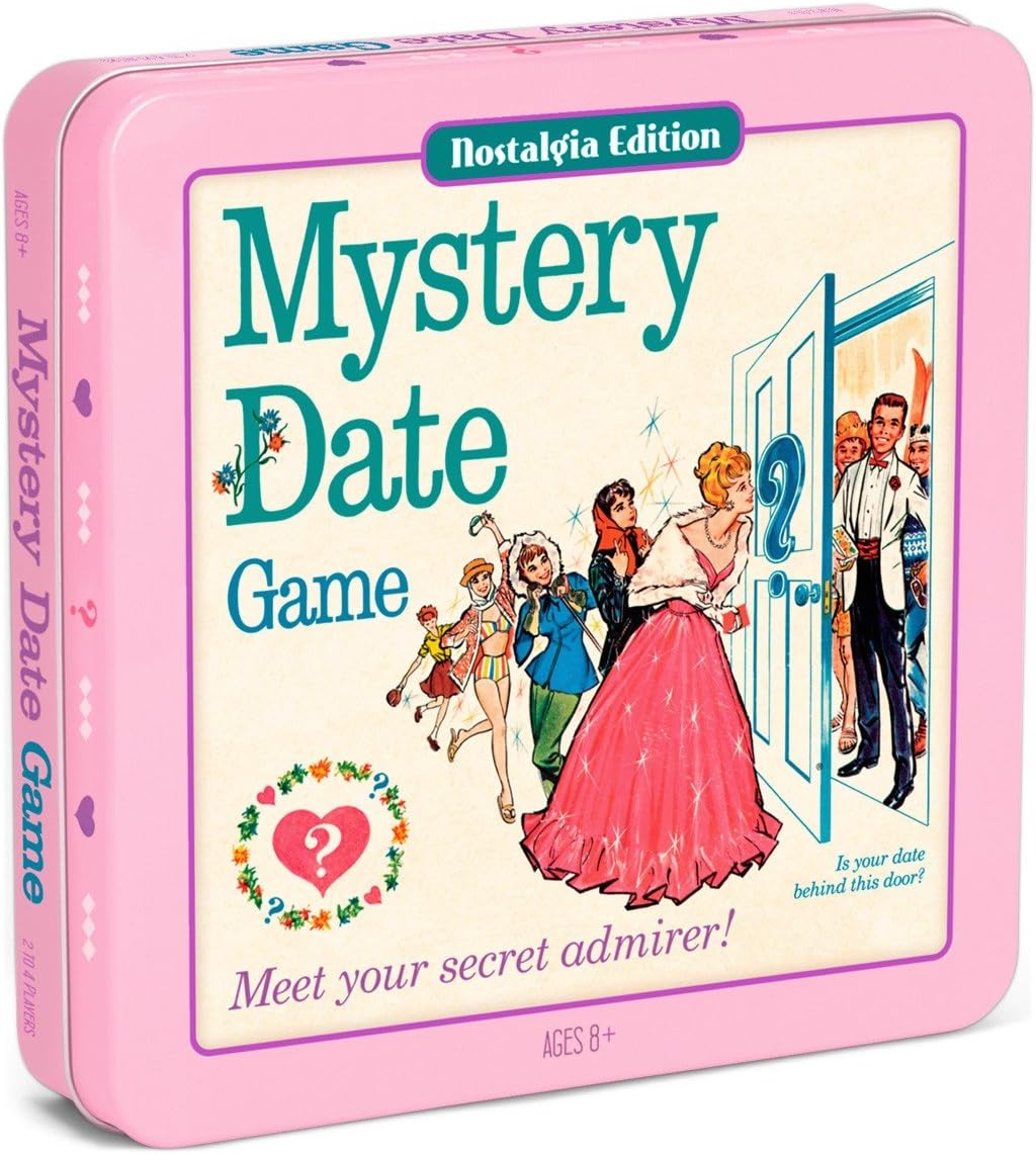 WS Game Company Winning Solutions Mystery Date Classic Board With Nostalgic Tin Case, Pink