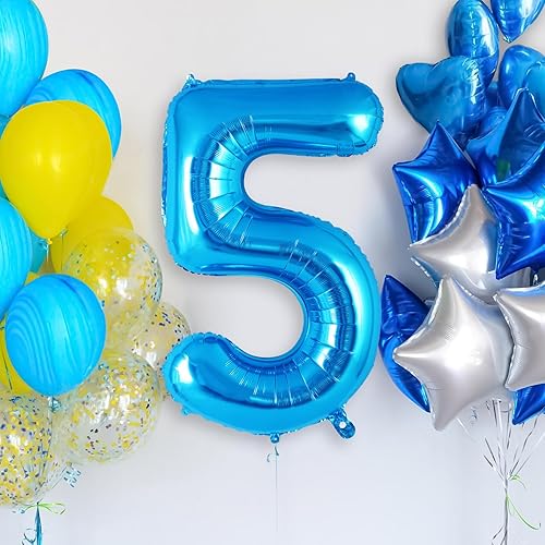 Miniatura 2 de Globo azul del número 5 de 40 pulgadas, globos grandes de aluminio con helio, globos gigantes de Mylar número 5 para decoración de fiesta de