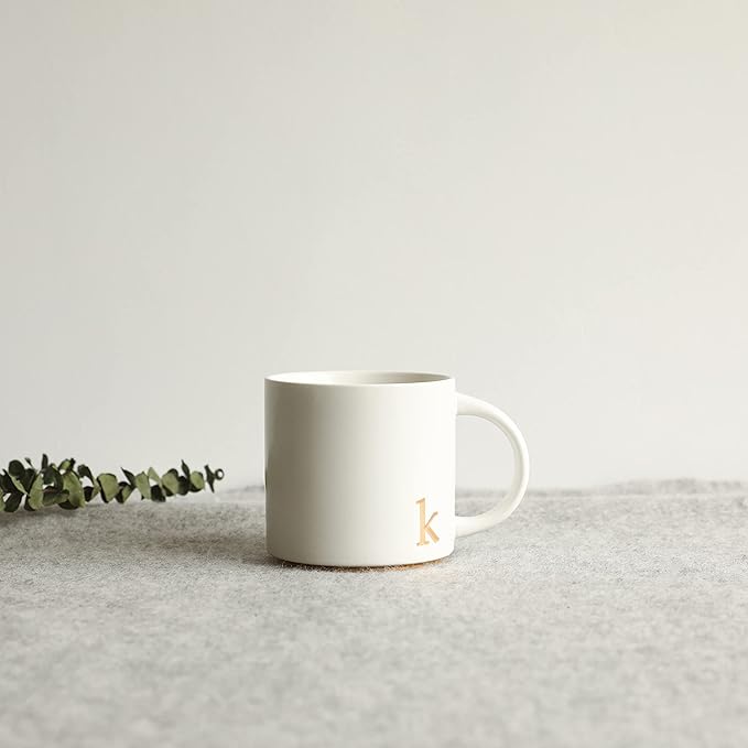 Taza de cerámica monograma 15 oz dorada miniatura 8